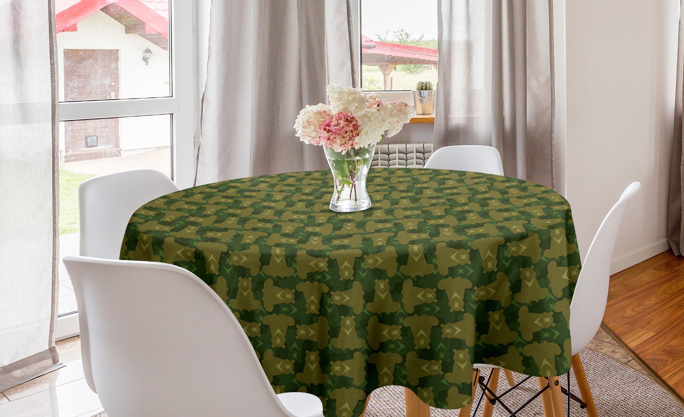 Abakuhaus Tischdecke Kreis Tischdecke Abdeckung mit Bären Esszimmer für Tiere Camo Dekoration, Küche Tarnung