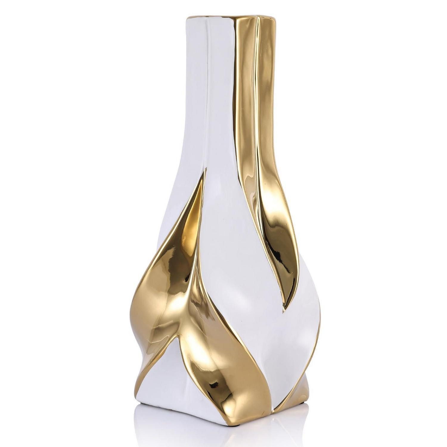 LuxusKollektion Dekovase Keramik Vase Weiss/Gold 27cm