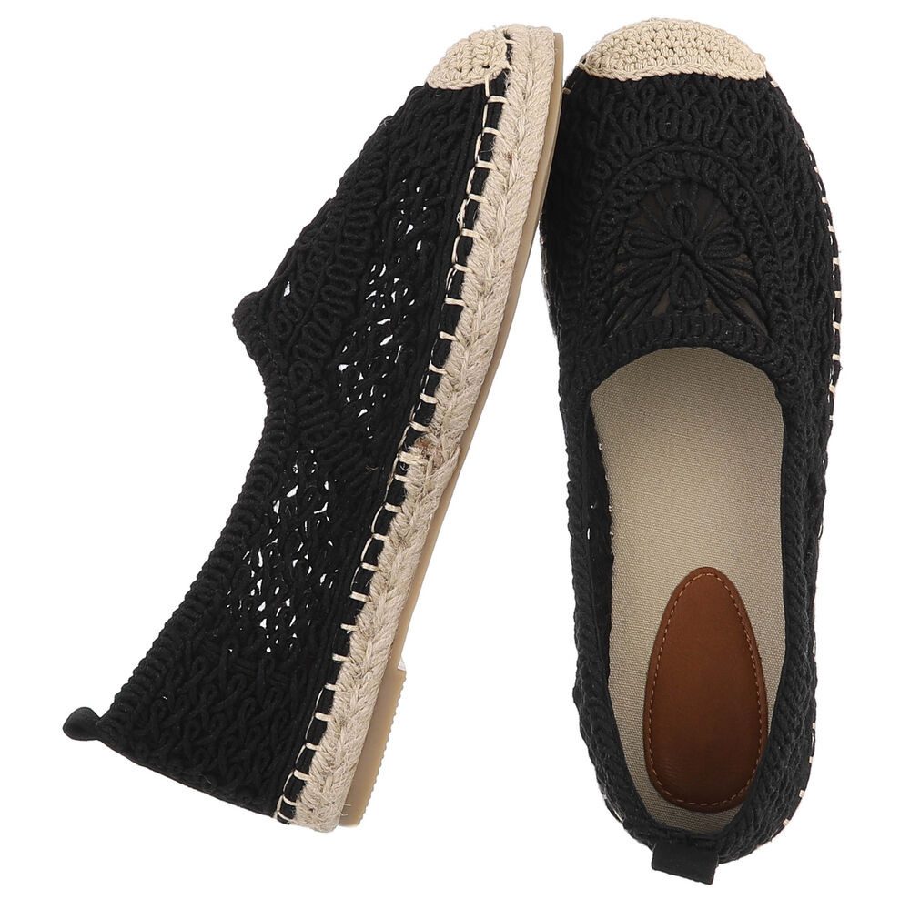 Ital-Design Häkel-Espadrille für Damen, leicht und bequem, Freizeitshoes Slipper (91409634) Flach Mokassins in Schwarz