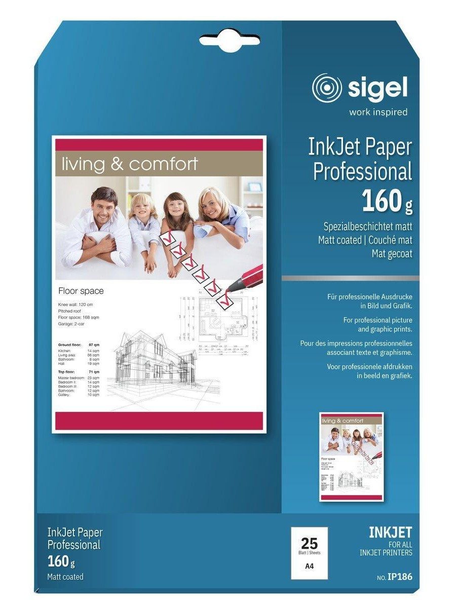 Sigel Druckerpapier Inkjet Papier matt spezialbeschichtet weiß A4 25 Blatt
