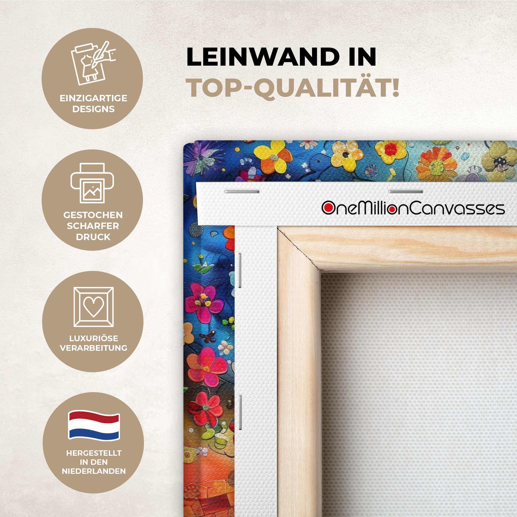 OneMillionCanvasses® Leinwandbild Baum - Bunt - Blumen - Kunst - Abstrakt, Fotodruck (1 St), Leinwand Bilder Klein, Wand Dekoration Aesthetic 30x20 cm