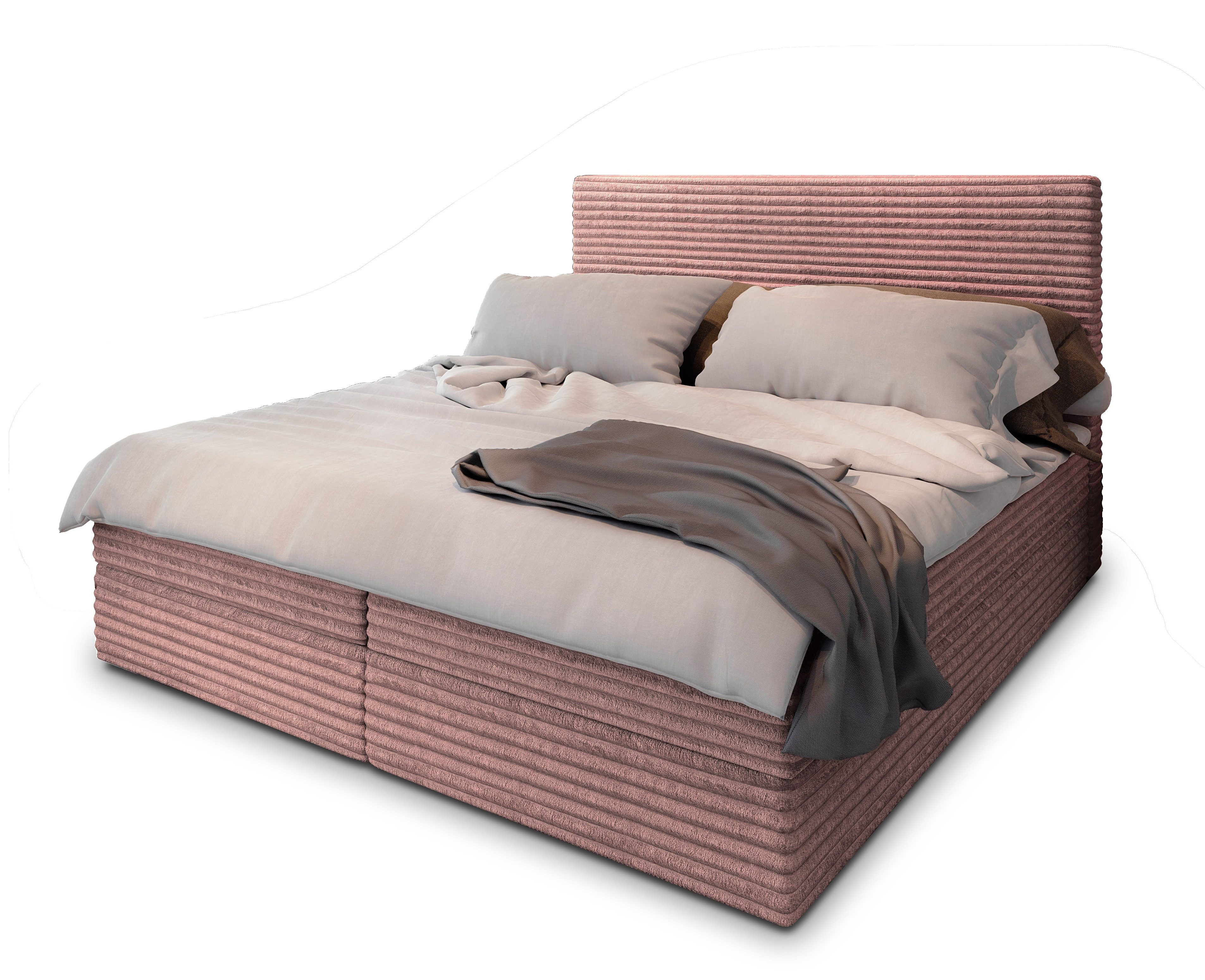 Masseno Boxbett PISA 140x200 cm mit Bonell Matratze und Topper, Doppelbett, Polsterbett mit Kopfteil, Boxspringbett