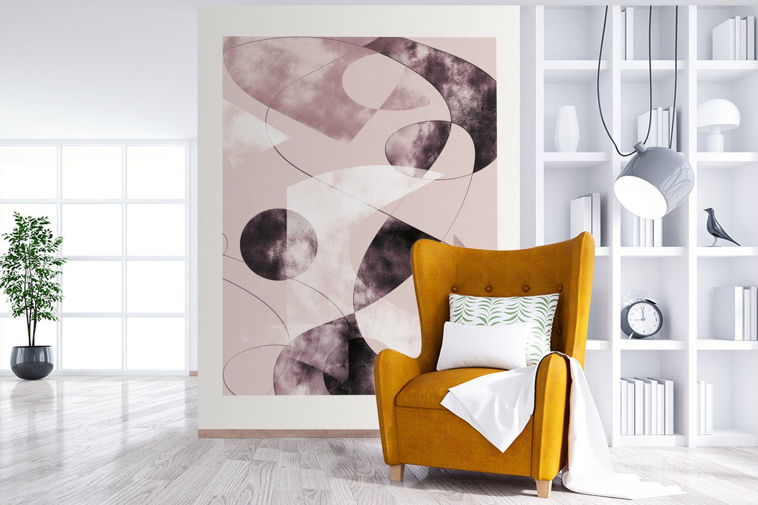 (4 Pastell Fototapete Montagefertig Abstrakt bedruckt, Tapete Formen Wandtapete - MuchoWow Wohnzimmer, für Schwarz, St), Vinyl Matt, - -