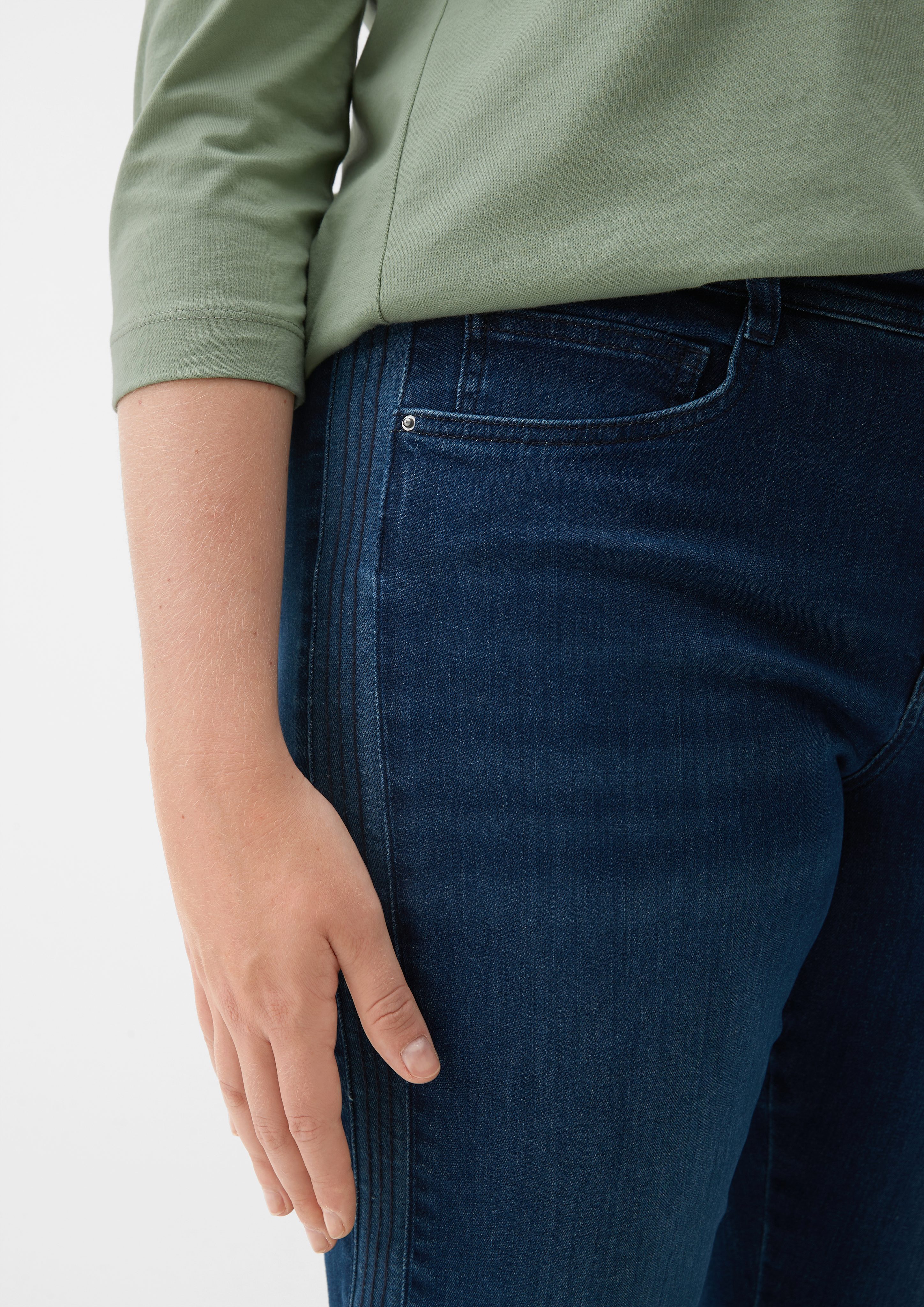 TRIANGLE Stoffhose Jeans Rise Slim Stickerei / / Leg Slim Fit Mid 