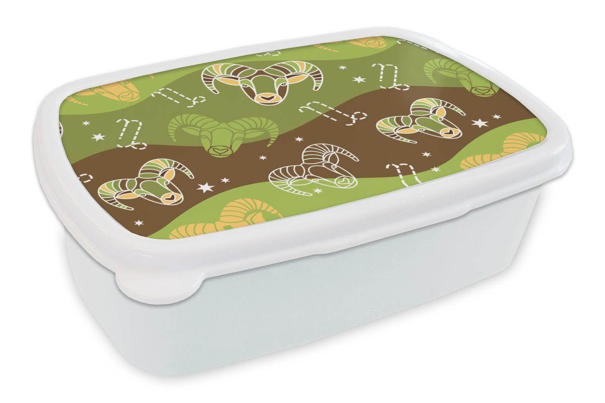 MuchoWow Lunchbox Steinbock - Gestaltung - Astrologie, Kunststoff, (2-tlg), Brotbox für Kinder und Erwachsene, Brotdose, für Jungs und Mädchen weiß