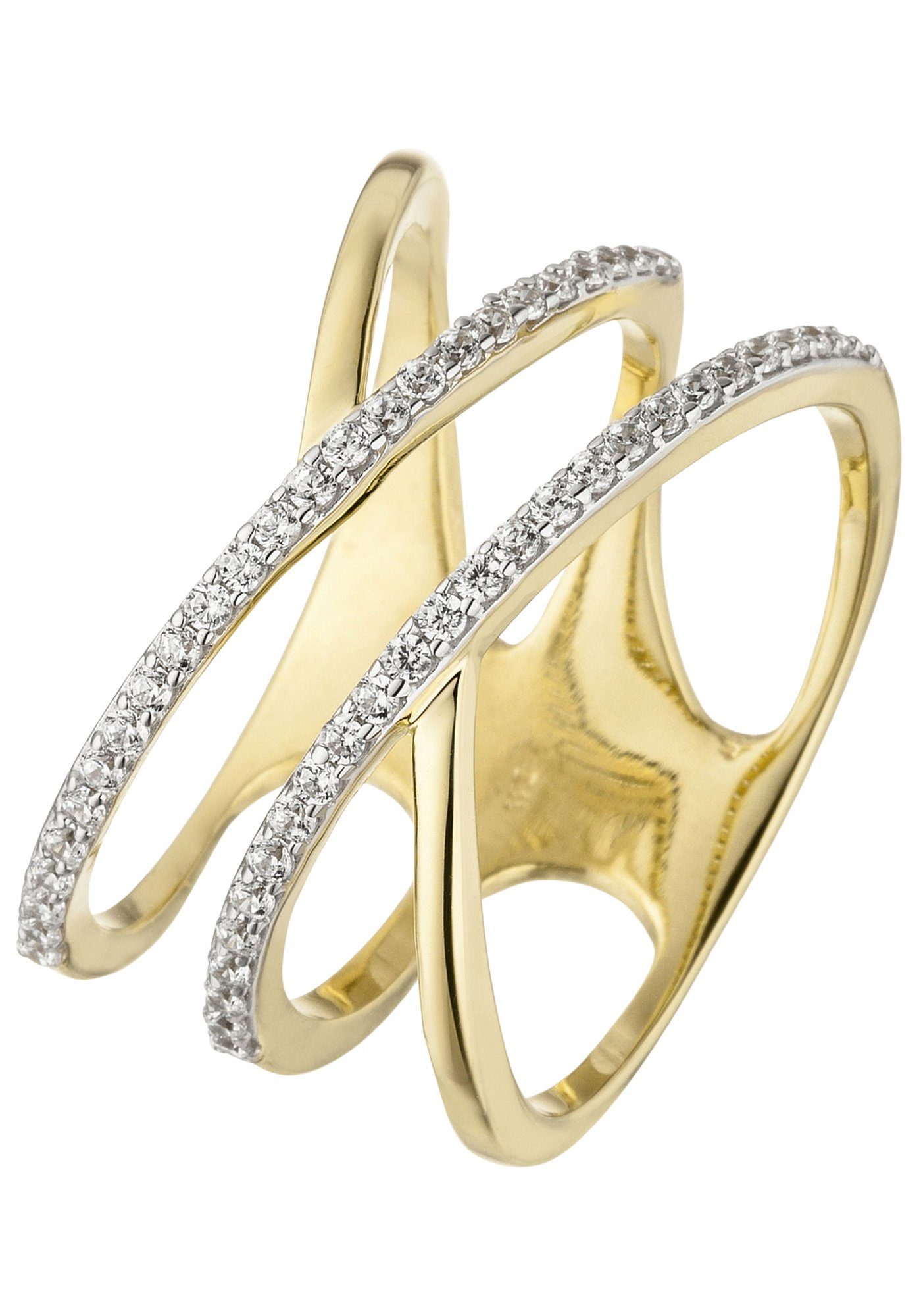 JOBO Goldring, breit mehrreihig 375 Gold mit 52 Zirkonia günstig online kaufen