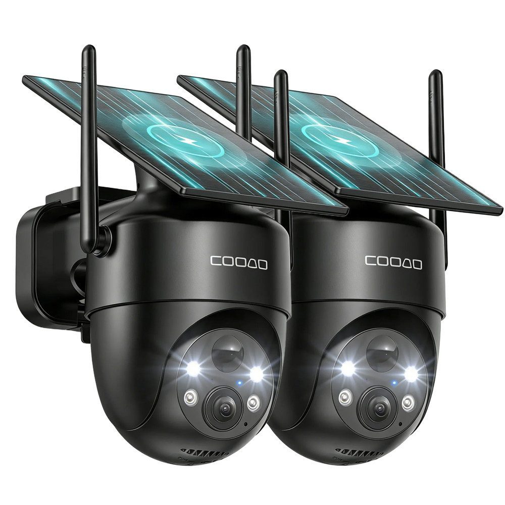 Topcony Überwachungskamera COOAU 2K Outdoor WLAN Überwachungskamera Aussen Akku Solar PTZ (Außenüberwachung, Außen, Outdoor, Außenbereich, Aussen, 2-tlg., Kamera Überwachung Aussen mit Kabellose Installationsfreie Solarpanel, KI-Erkennung, 360°-Überwachun