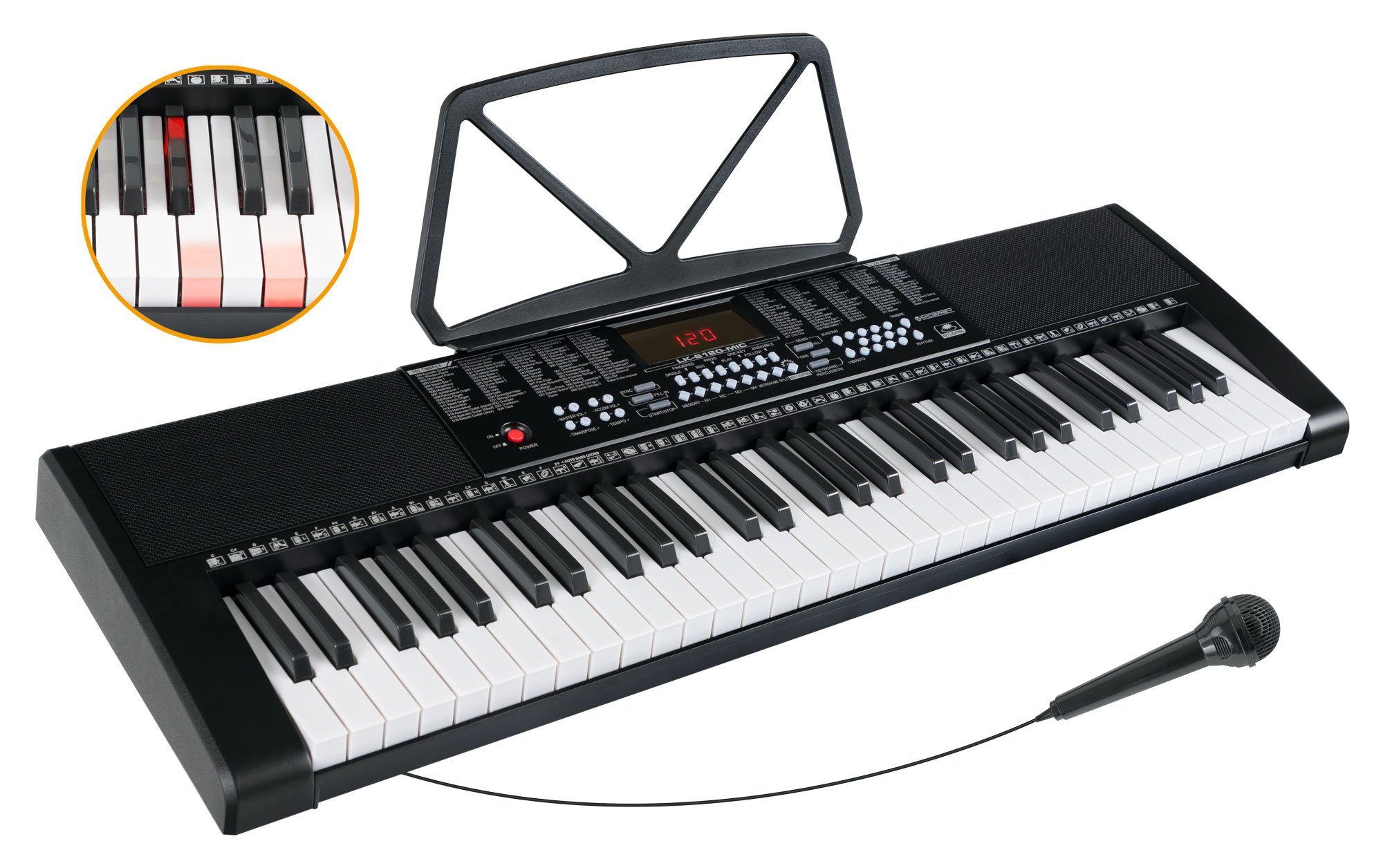 McGrey Home-Keyboard LK-6120-MIC - Einsteiger-Keyboard mit 61 Leuchttasten (Spar-Set, 3-St., Inkl. Mikrofon, Ständer und Notenhalter), 255 Sounds und Rhythmen - – Bild 2 von 5