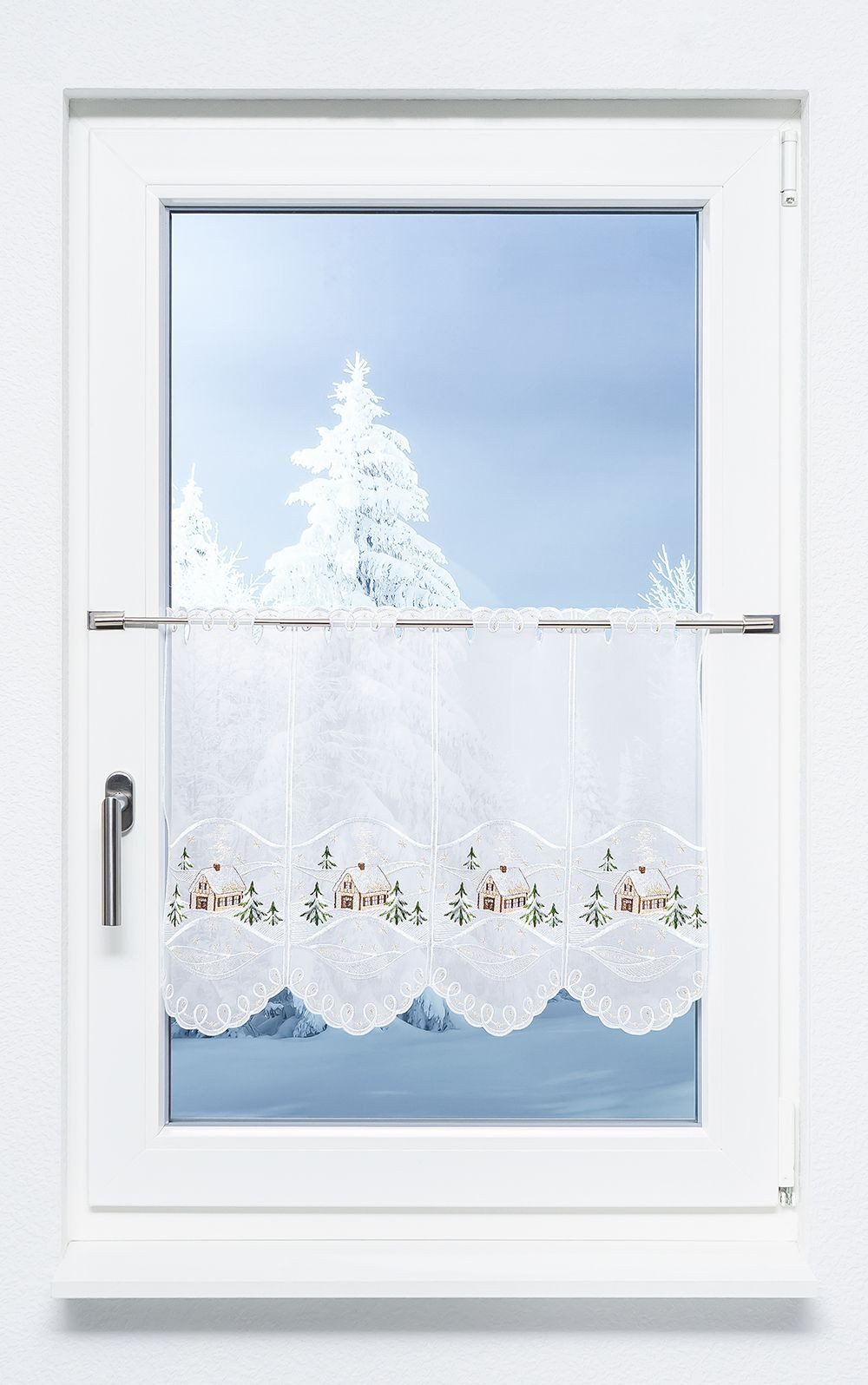 Plauener Spitze® Scheibengardine Weihnachtshaus, (1 St), günstig online kaufen
