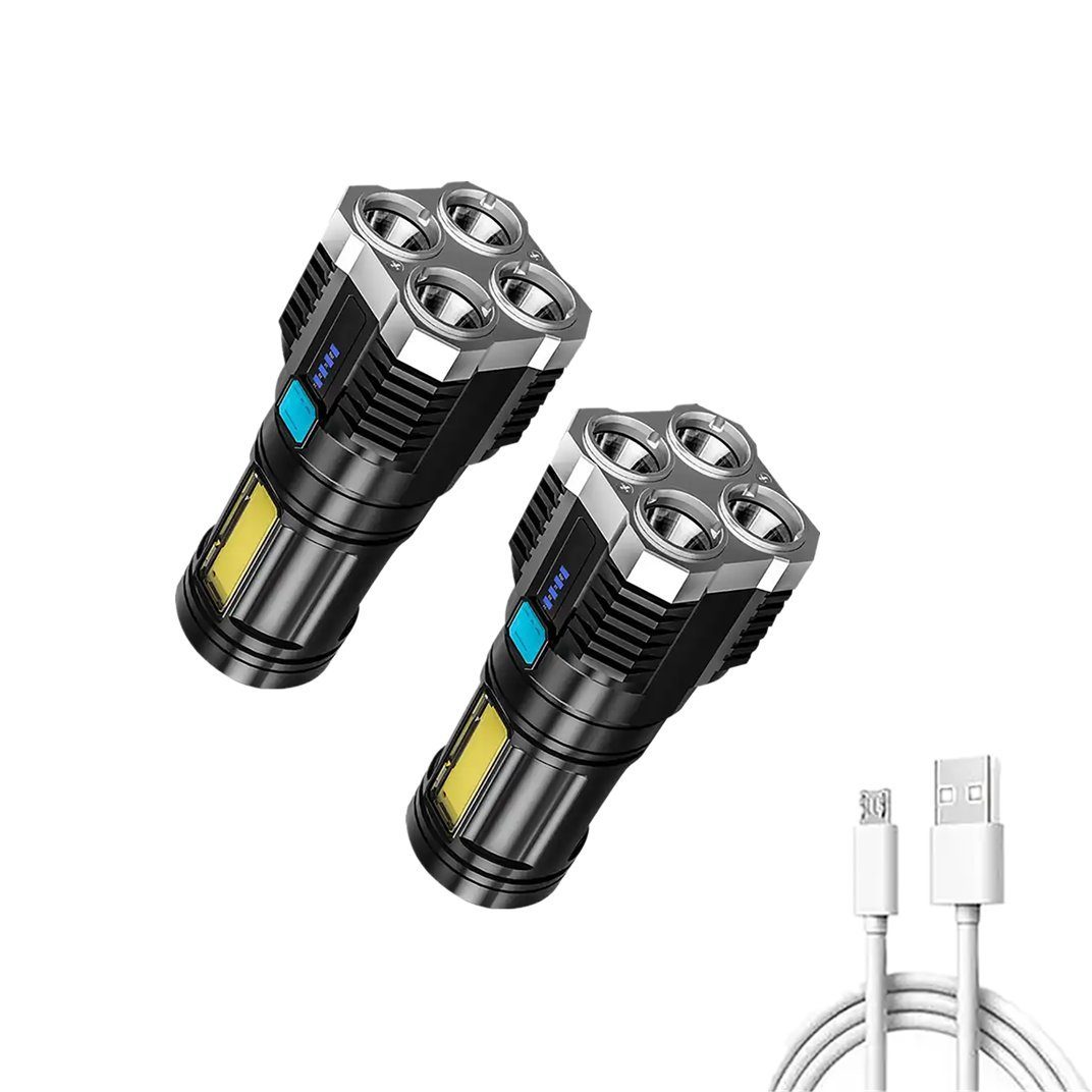 ERHWIO Taschenlampe Superhelle USB-Taschenlampe: 4-Kern-Kolben, aufladbar, vier Modi (2-St), LED-Anzeige, P1000-Docht für Camping und Notfälle,Kompakt und tragbar