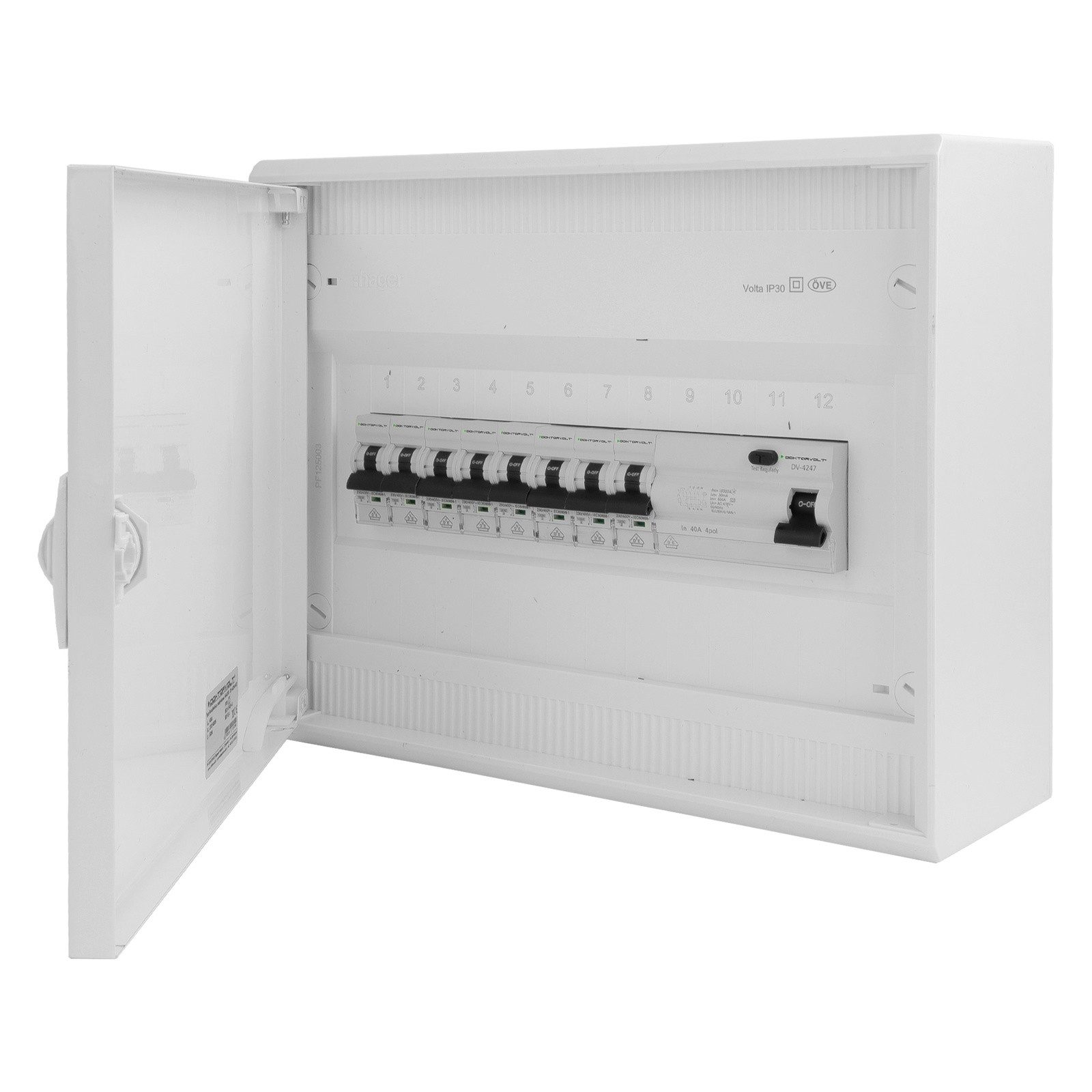 Doktorvolt Verteilerbox Sicherungskasten Aufputz Verteilerkasten 8xMCB 1xRCCB VDE 245x305x96,5