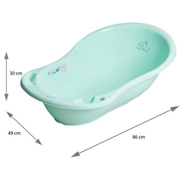 Tega-Baby Babybadewanne 3 Teile SET AB -BUNNIES + Ständer Weiß- -Wanne Abflussset Baby, (Premium.set Made in Europe), **Wanne+ Sitz+ Ablauf Set+ Ständer**