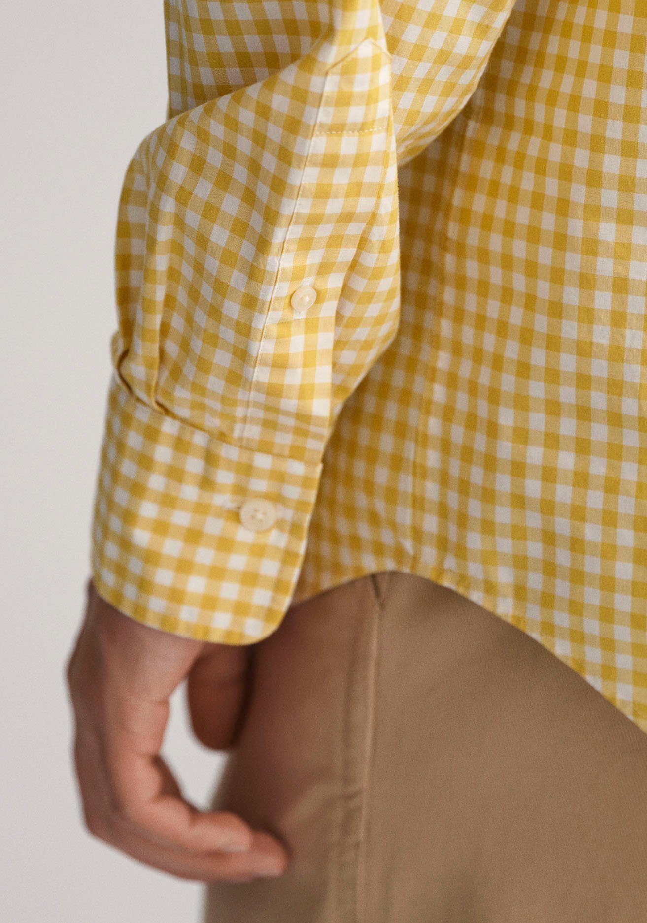 Gant Langarmhemd yellow auf mit Logostickerei GINGHAM Brust parchment REG SHIRT der POPLIN