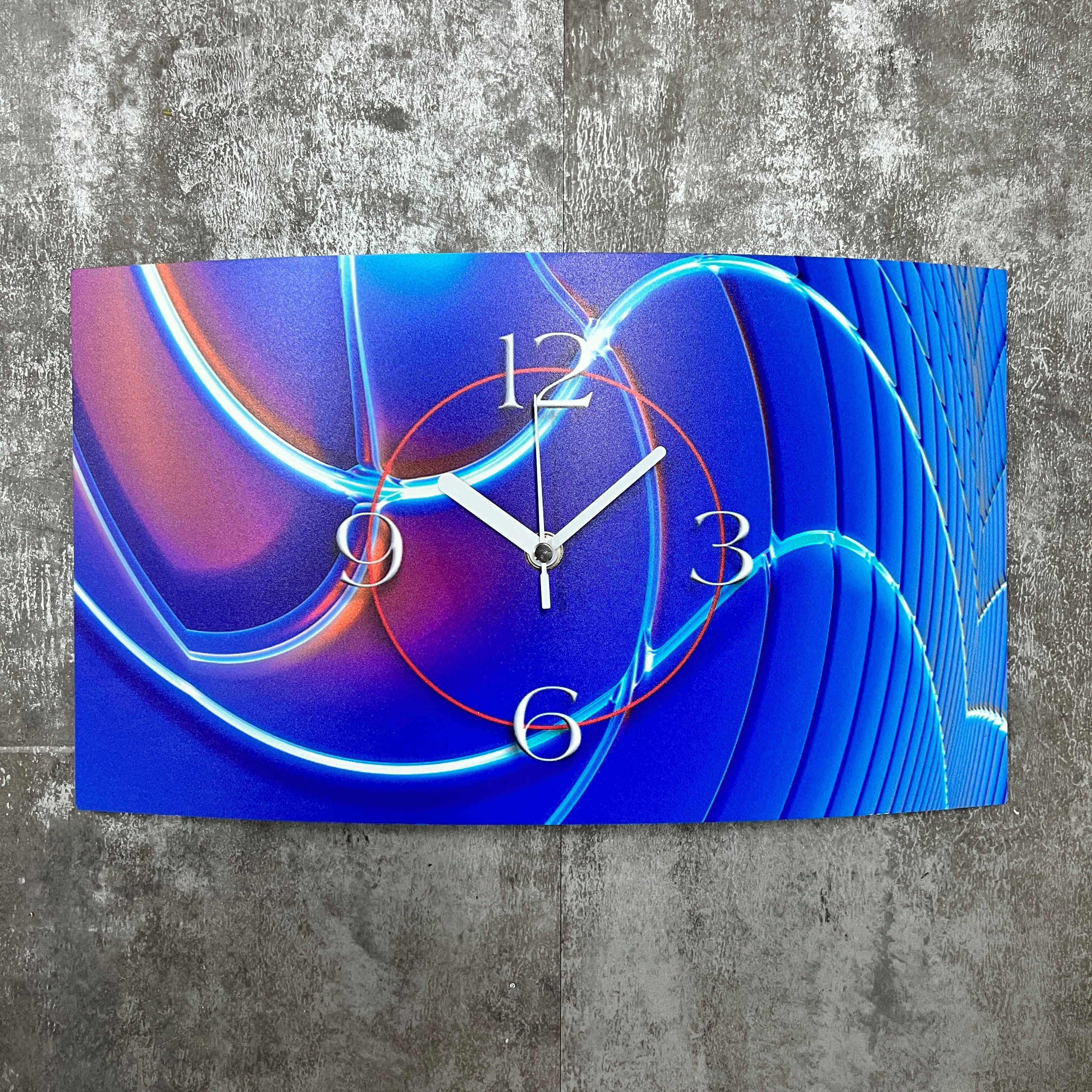 dixtime Wanduhr Abstrakt Digital Art blau Designer Wanduhr modernes Wanduhren Design (Einzigartige 3D-Optik aus 4mm Alu-Dibond)