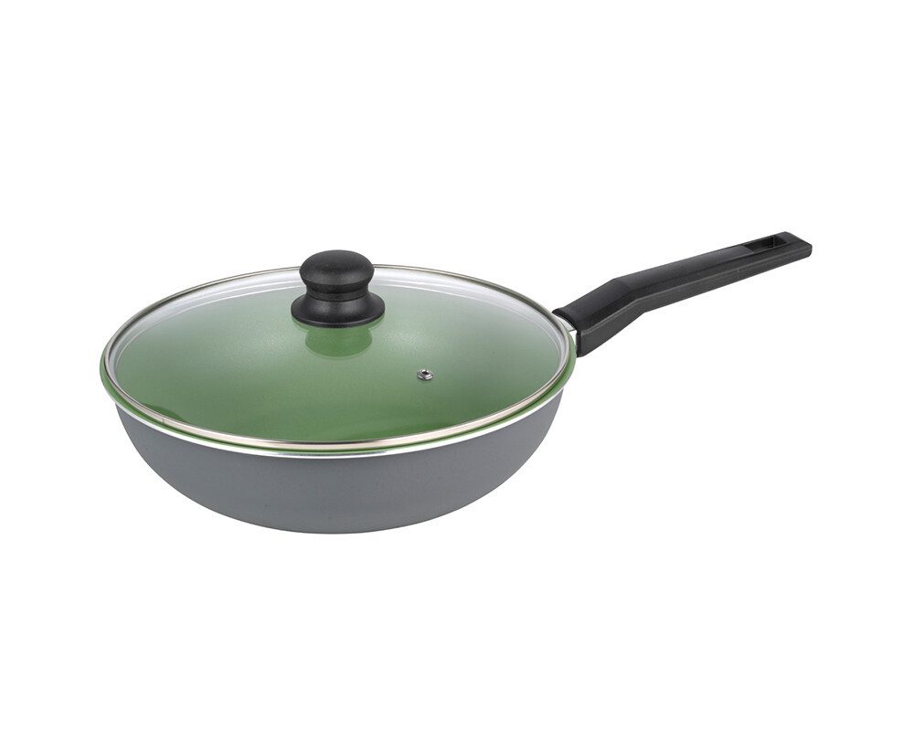 Michelino Bratentopf Hochrandpfanne Schmorpfanne Bratpfanne 24cm mit Deckel Grün, Aluminium