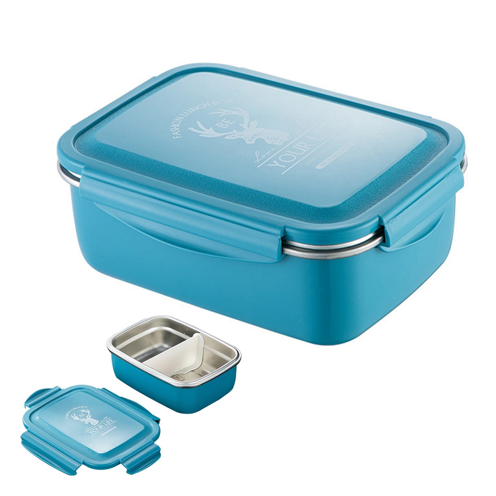 TWSOUL Lunchbox 850 ml Frischhalte-Lunchbox aus Edelstahl 304, Abnehmbare Trennwand, mikrowellengeeignet