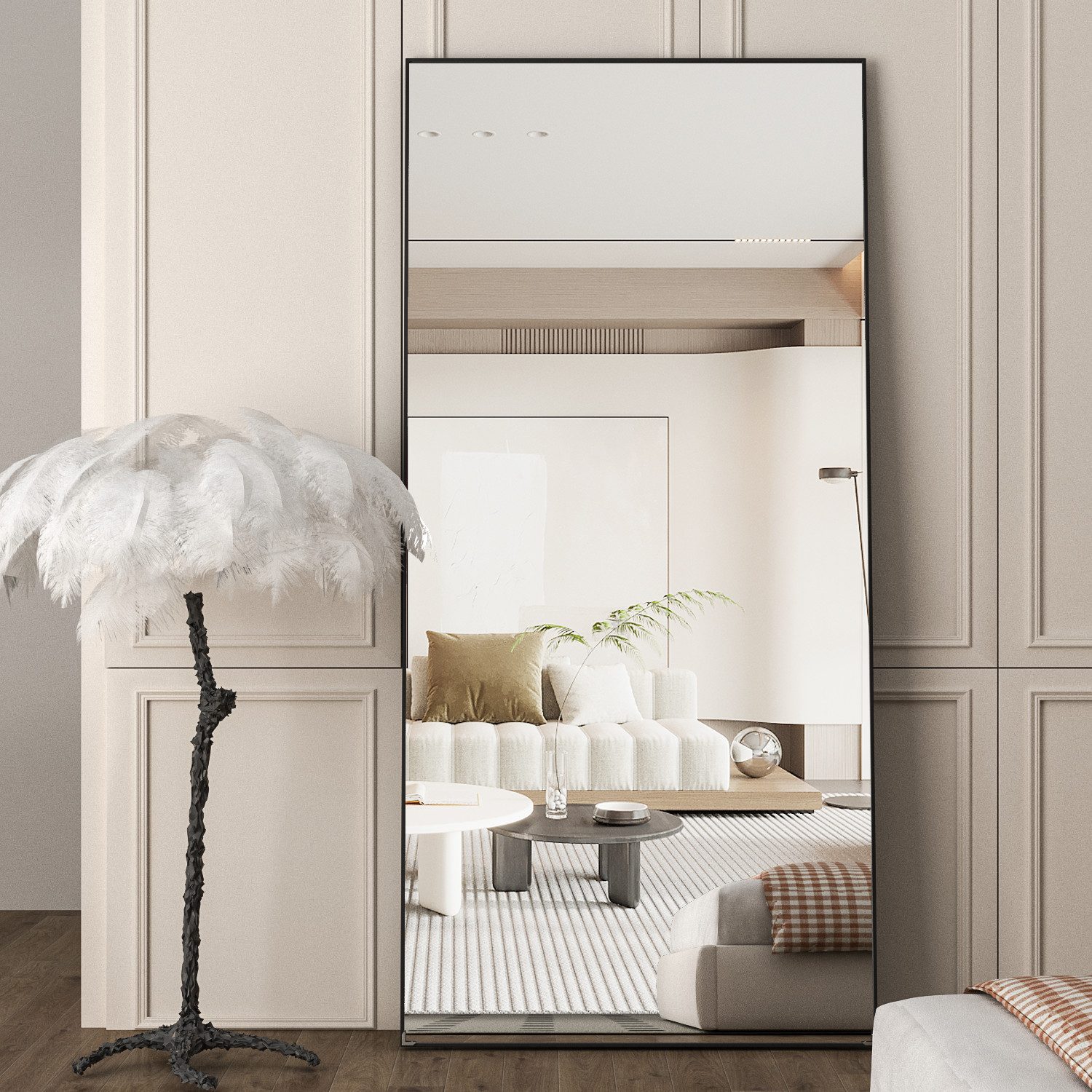 CASSILANDO Ganzkörperspiegel Standspiegel, Boden großer Spiegel, stehender Spiegel, 165x60cm, Verkleidung und an der Wand befestigter dünner Rahmen Spiegel