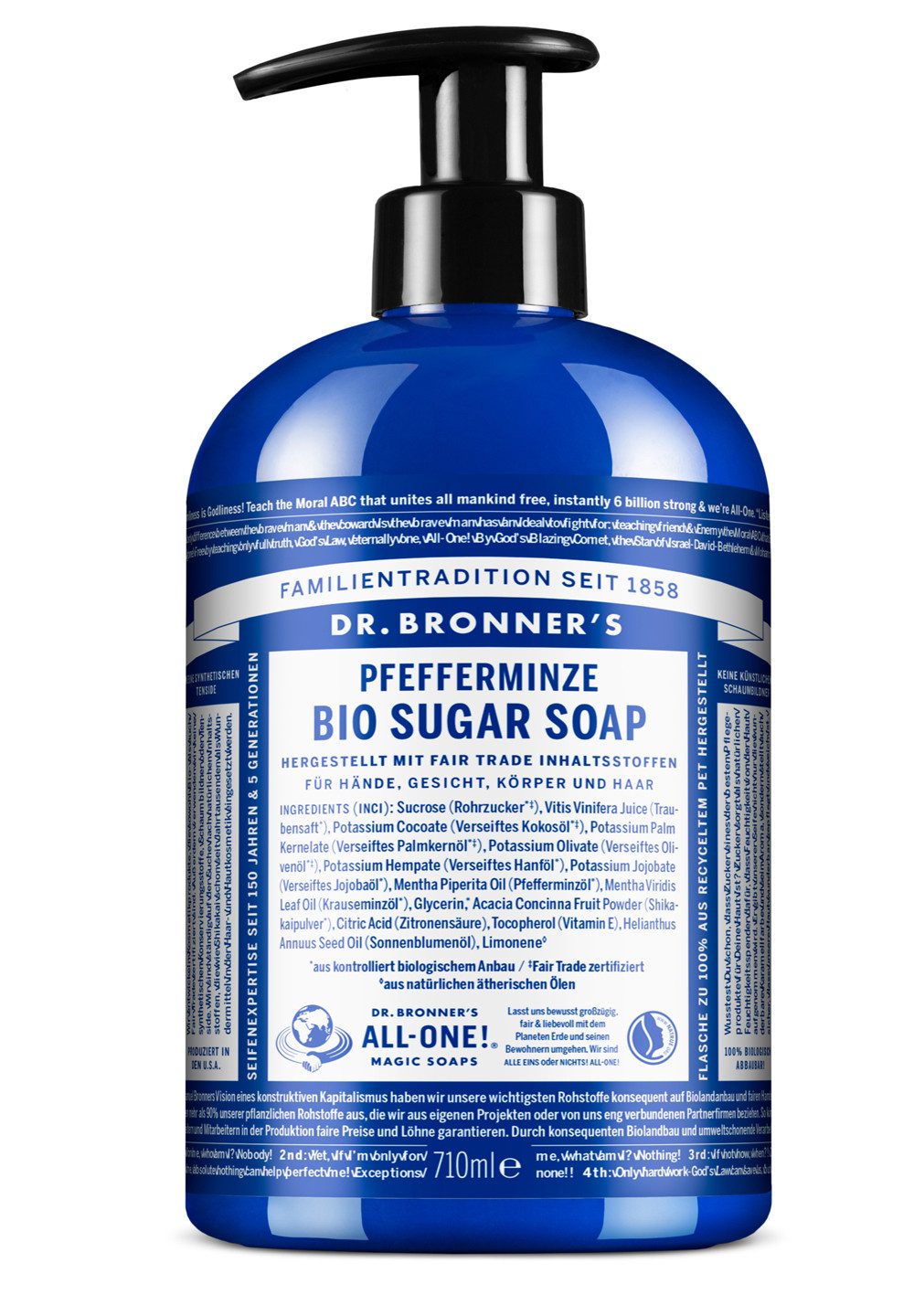 Dr. Bronners Flüssigseife Pfefferminze, 1-tlg., Sugar Soap Naturseife 710 ml