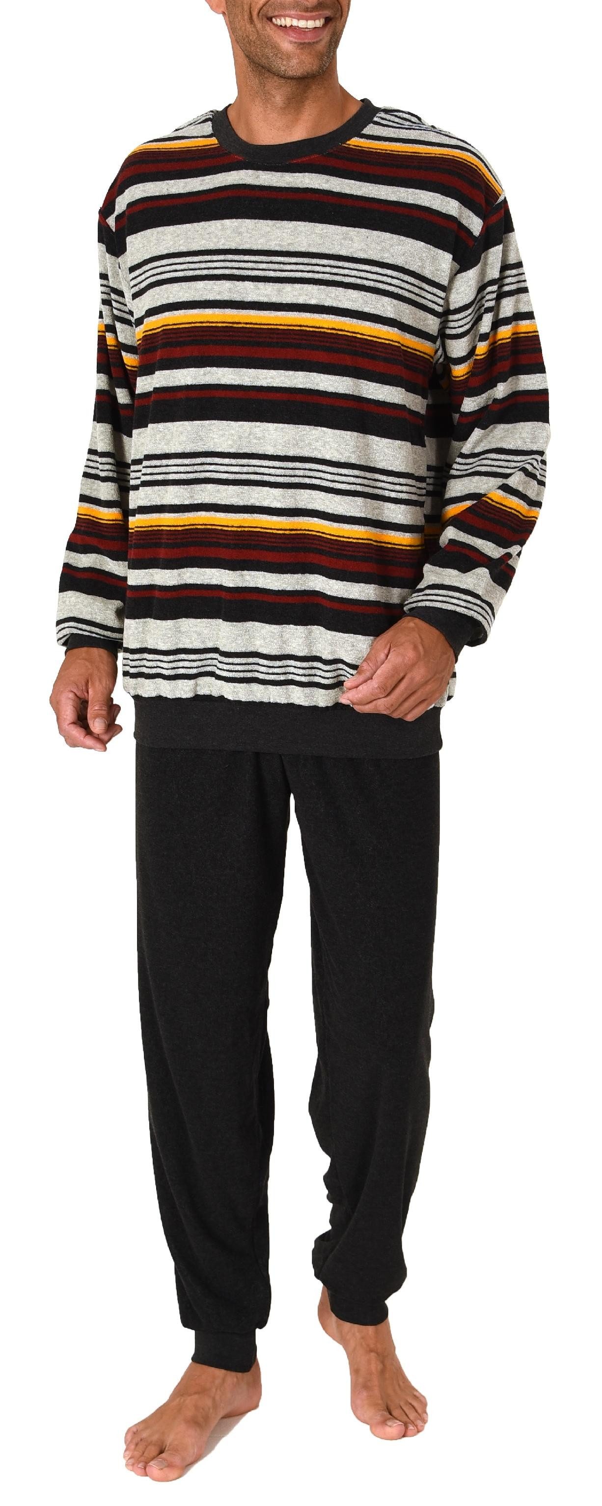 Normann Pyjama Herren Frottee Schlafanzug langarm mit Bündchen in gestreift günstig online kaufen
