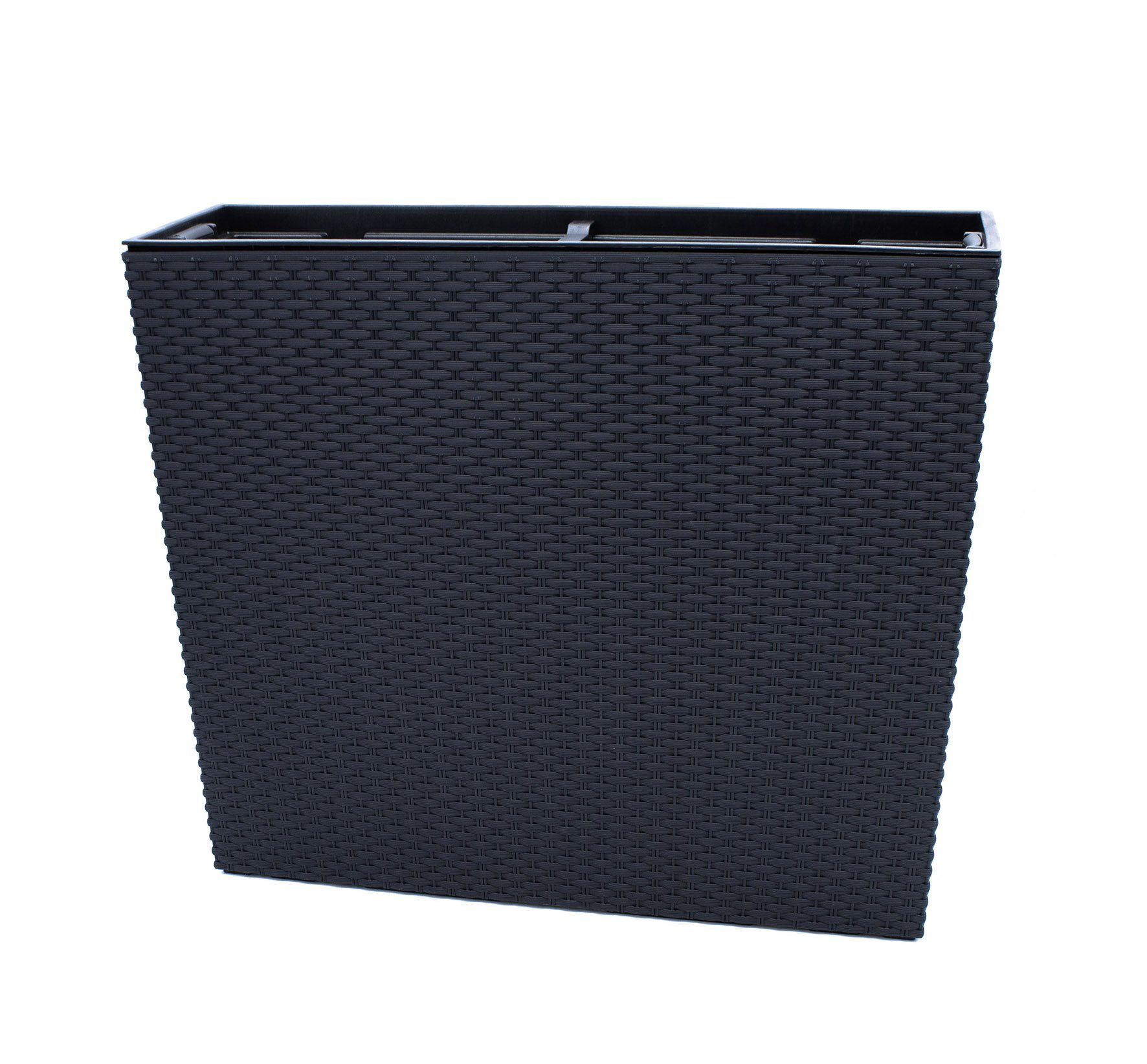 Spetebo Blumenkasten XL Pflanzkasten anthrazit Rattan Optik 57 x 49 cm (Packung, 1 St., bestehend aus 1 Blumenkübel mit Pflanzschale)