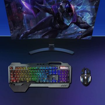 LexonTech RGB Hintergrundbeleuchtung Tastatur- und Maus-Set, 2,4G Technologie Freiheit Flexibilität,Langlebiges Metall-Matt-Panel