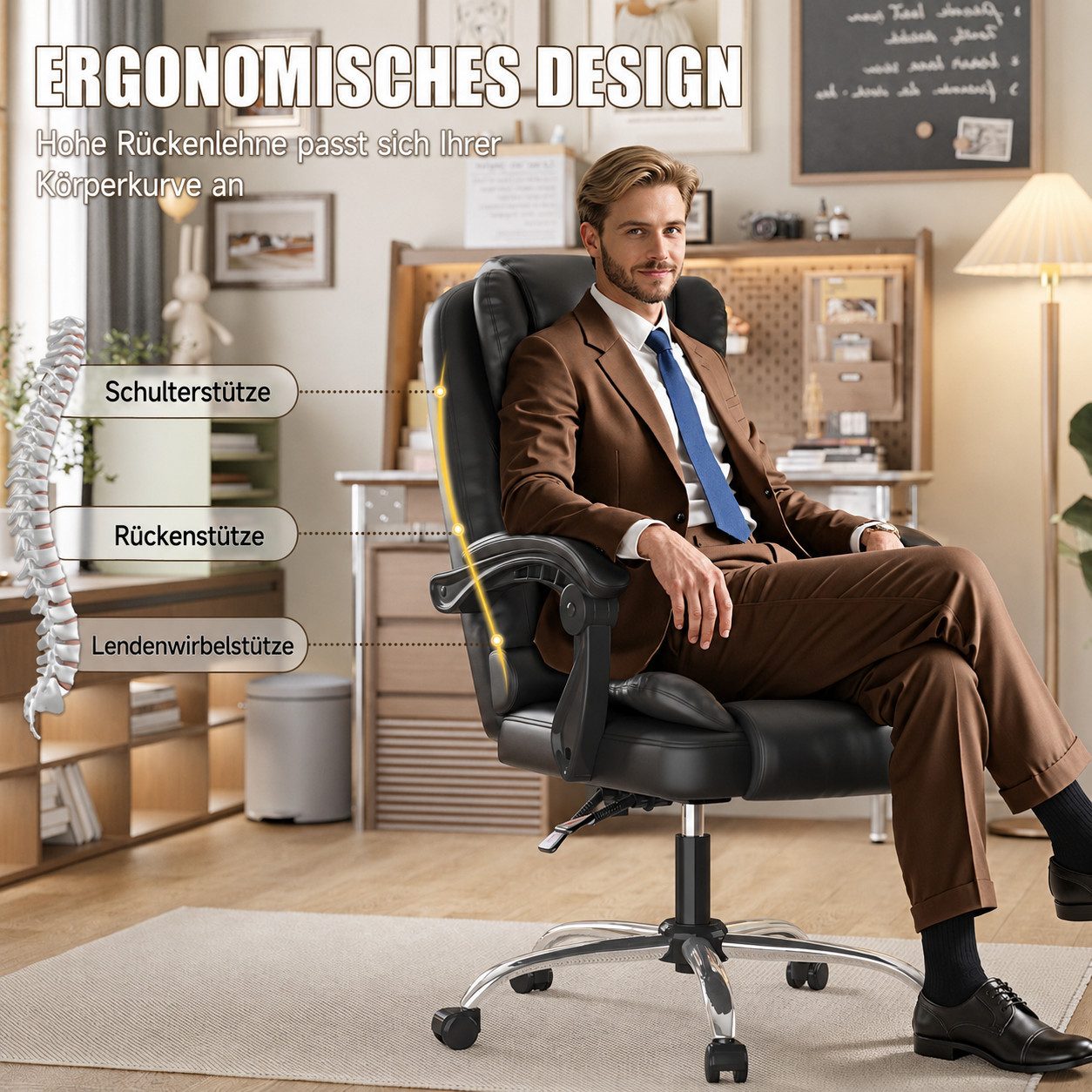 ZAISZE Chefsessel Bürostuhl, Ergonomischer Bürostuhl, Stoff Schreibtischstuhl (Hohe Rückenlehne Ergonomische Liege mit Kippfunktion 360° Drehbarer Schreibtischstuhl, Gaming Stuhl mit dickem Kissen), Chefsessel Drehstuhl, Höhenverstellbar für Zuhause und Arbeit