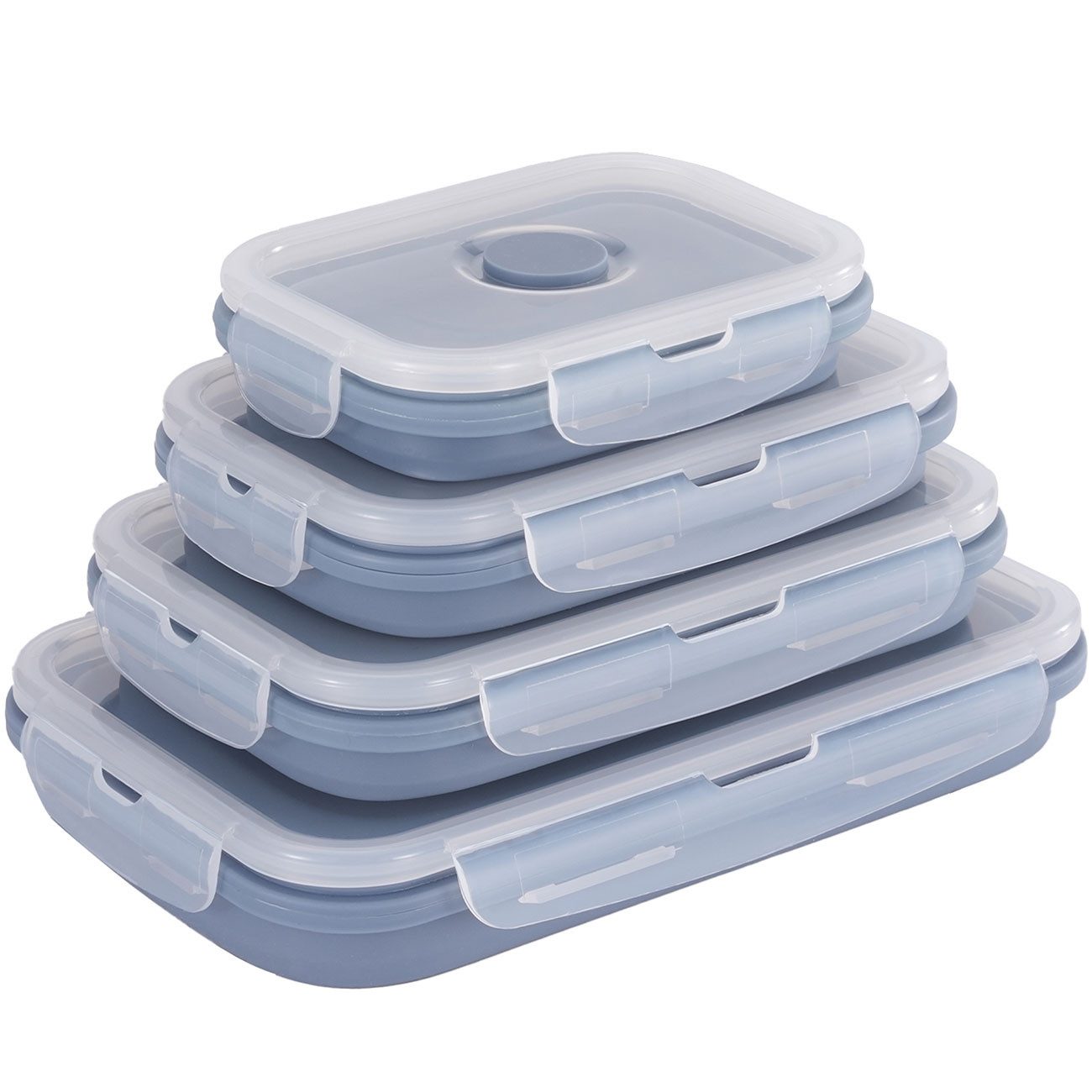 shop'n smile ideoon Frischhaltedose Silikon Frischhaltedosen Faltbare Lunchbox mit Clipdeckel 4/8er Set, (4-tlg., 4er-Set & 8er-Set), faltbar, Clip-Verschluss, Silikondichtung, von 350, 540, 800 & 1200 ml
