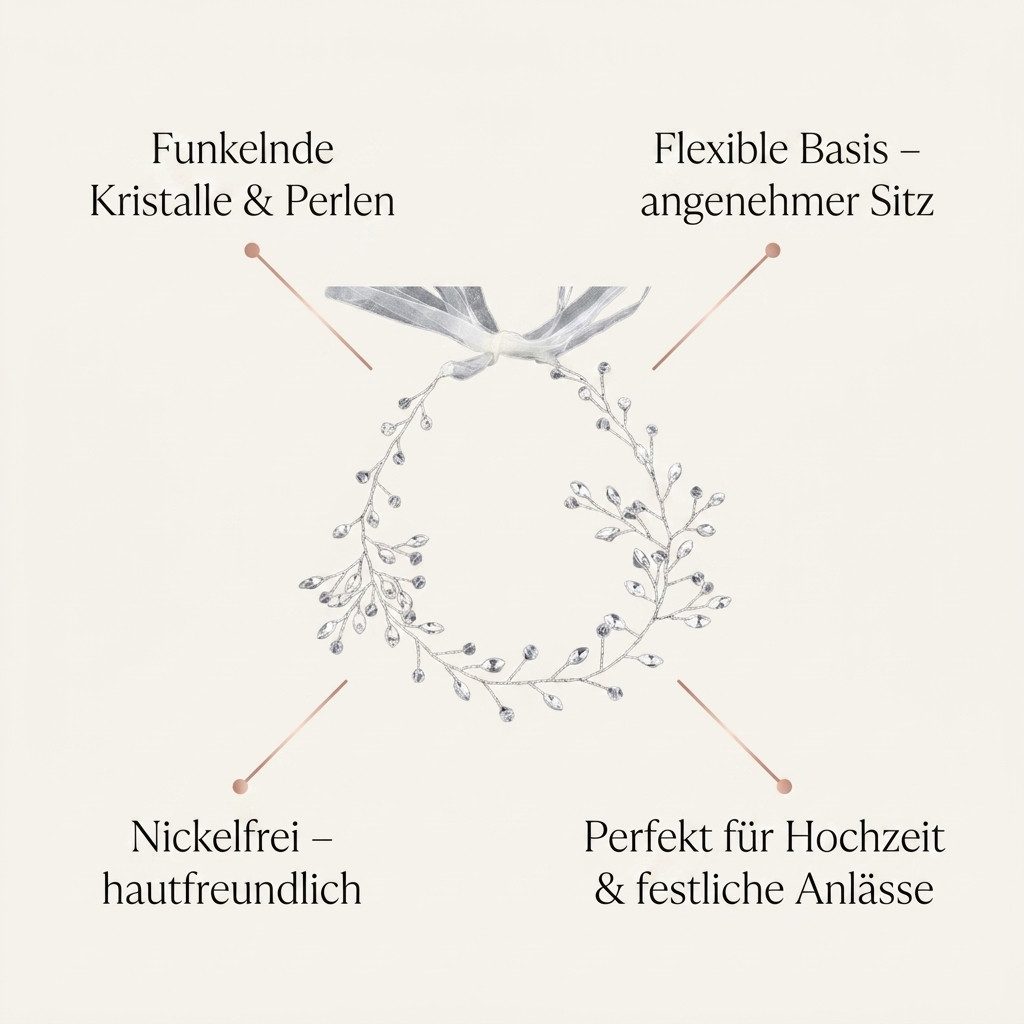 H-basics Stirnband Braut Hochzeit Strass Perlen Kristall 35 cm Damen
