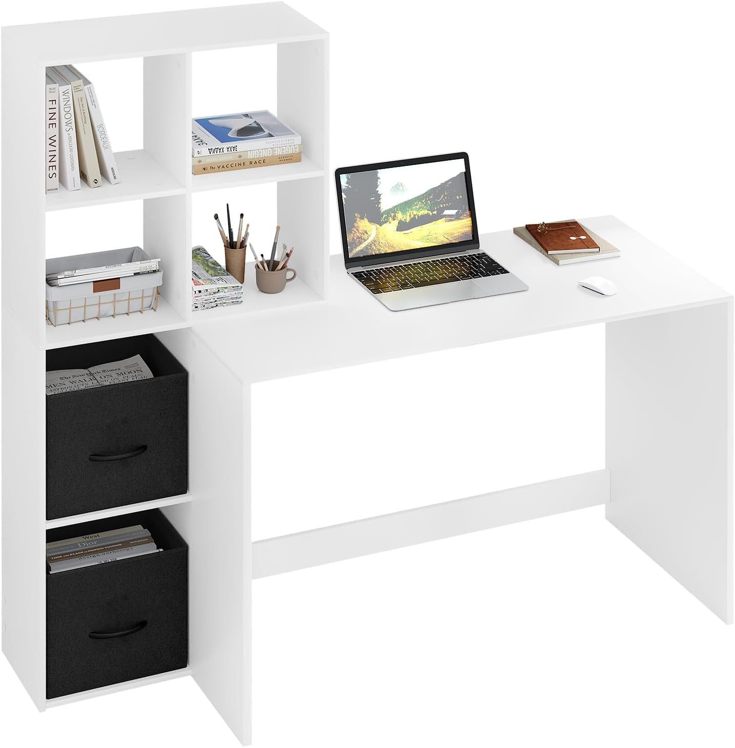 Woltu Schreibtisch, mit Regal 2 Vliesstoffboxen, günstig online kaufen