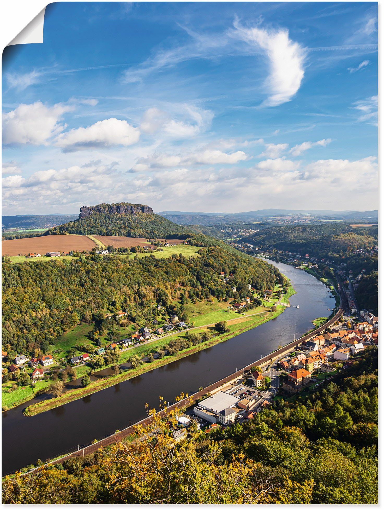 & Leinwandbild, St), und Elbe versch. Wandbild Alubild, Artland oder Schweiz, Größen Alpenbilder (1 blau Wandaufkleber als in Sächsische Berge Poster