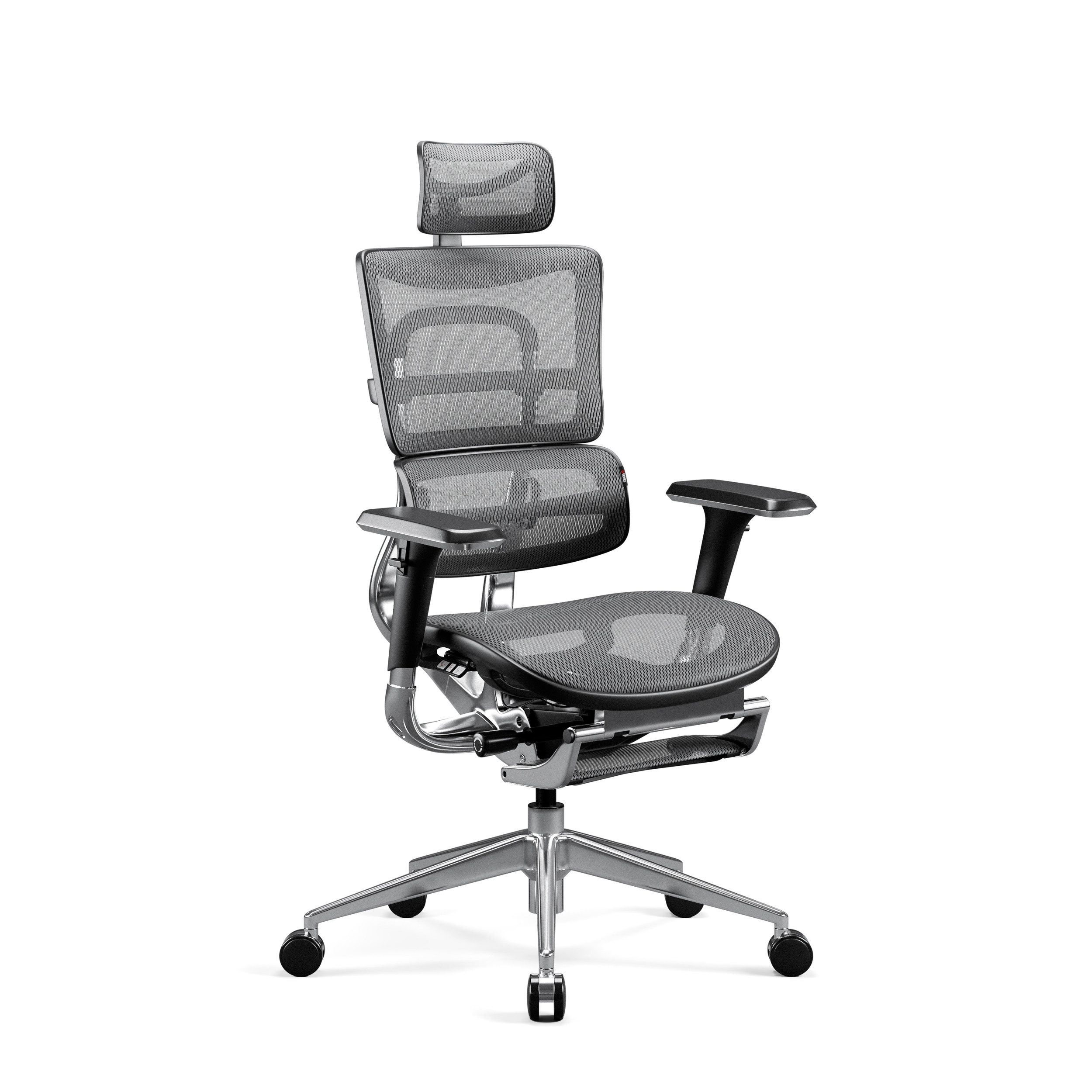 DIABLO CHAIRS Bürostuhl V-Master Netzstoff ergonomisch Metallbase 150kg Fußstütze (Beinstütze ausklappbar, Sitz verstellbar, Lendenwirbelstütze), Kopfstütze 3D-Armlehnen Lendenstütze Sitz verstellbar
