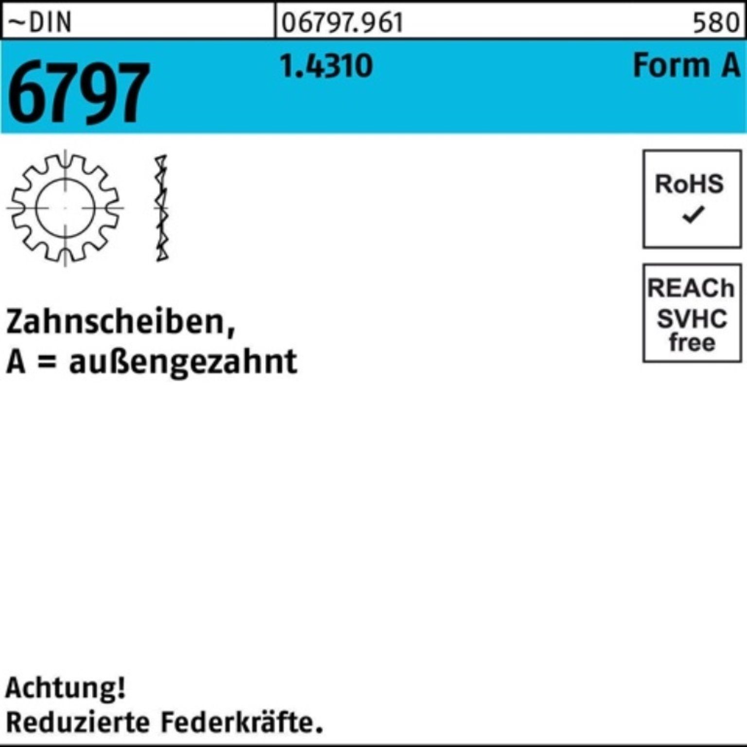 Reyher Zahnscheibe 1000er Pack 067979610053000 Zahnscheibe DIN 6797 Form A außengezahnt