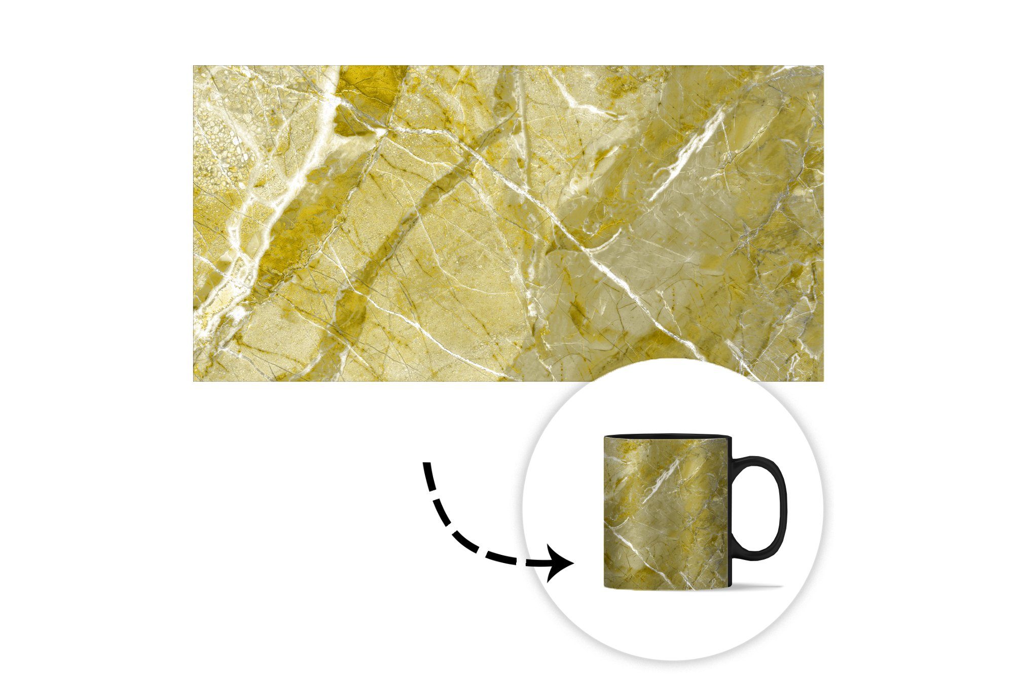 Granit, Gelb Kaffeetassen, - Kristalle - Weiß Keramik, Zaubertasse, Farbwechsel, Teetasse, Geschenk - Tasse MuchoWow