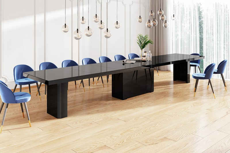 designimpex Esstisch Design Tisch HEK-111 Schwarz Hochglanz XXL ausziehbar 180 bis 468 cm