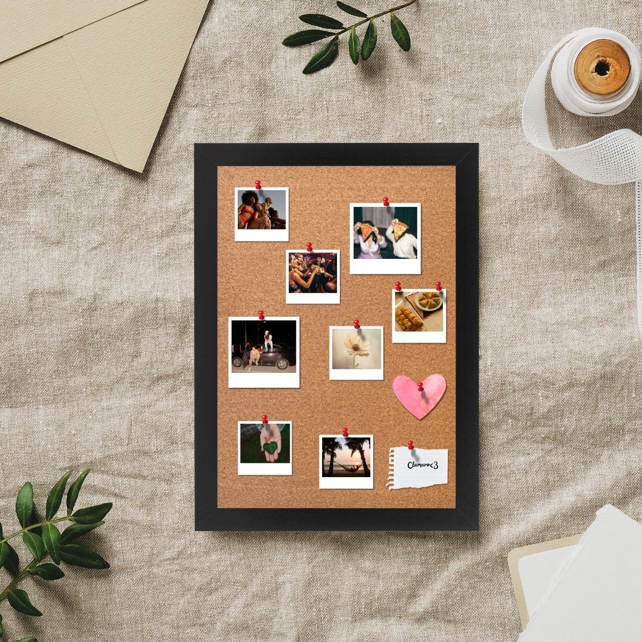 Clamaro Bilderrahmen, Kork Memo Pinnwand – Pinboard Korktafel mit 10 Stecknadeln Clamaro
