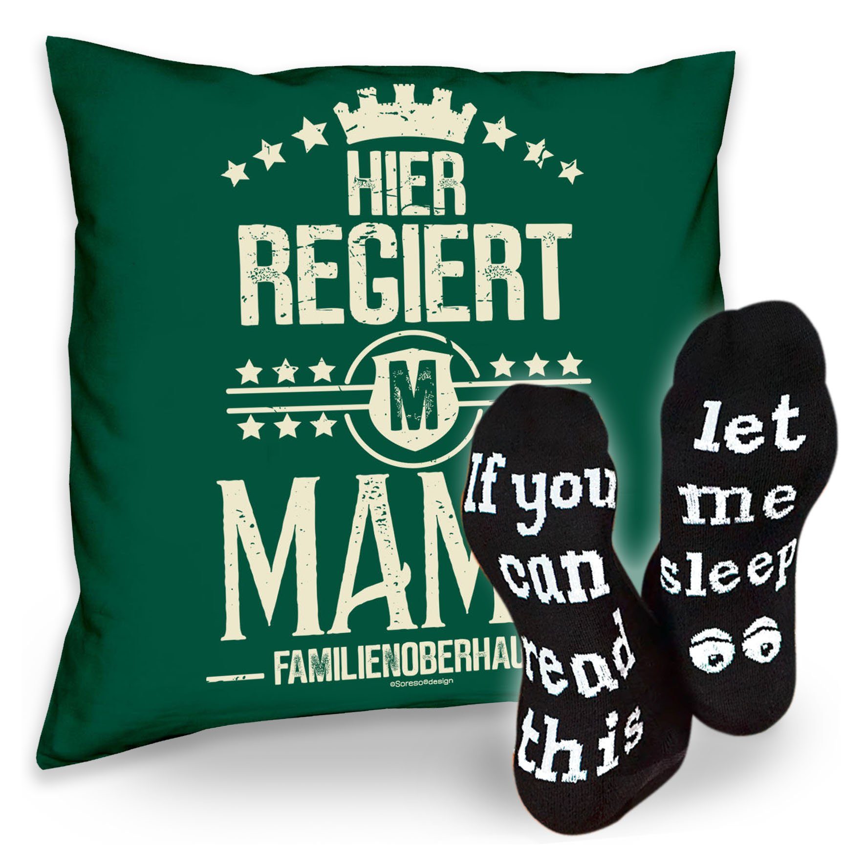 Geschenk Sprüche Kissen Sleep, regiert Weihnachten Dekokissen & Soreso® Geburstag Socken Muttertag Hier Mama dunkelgrün