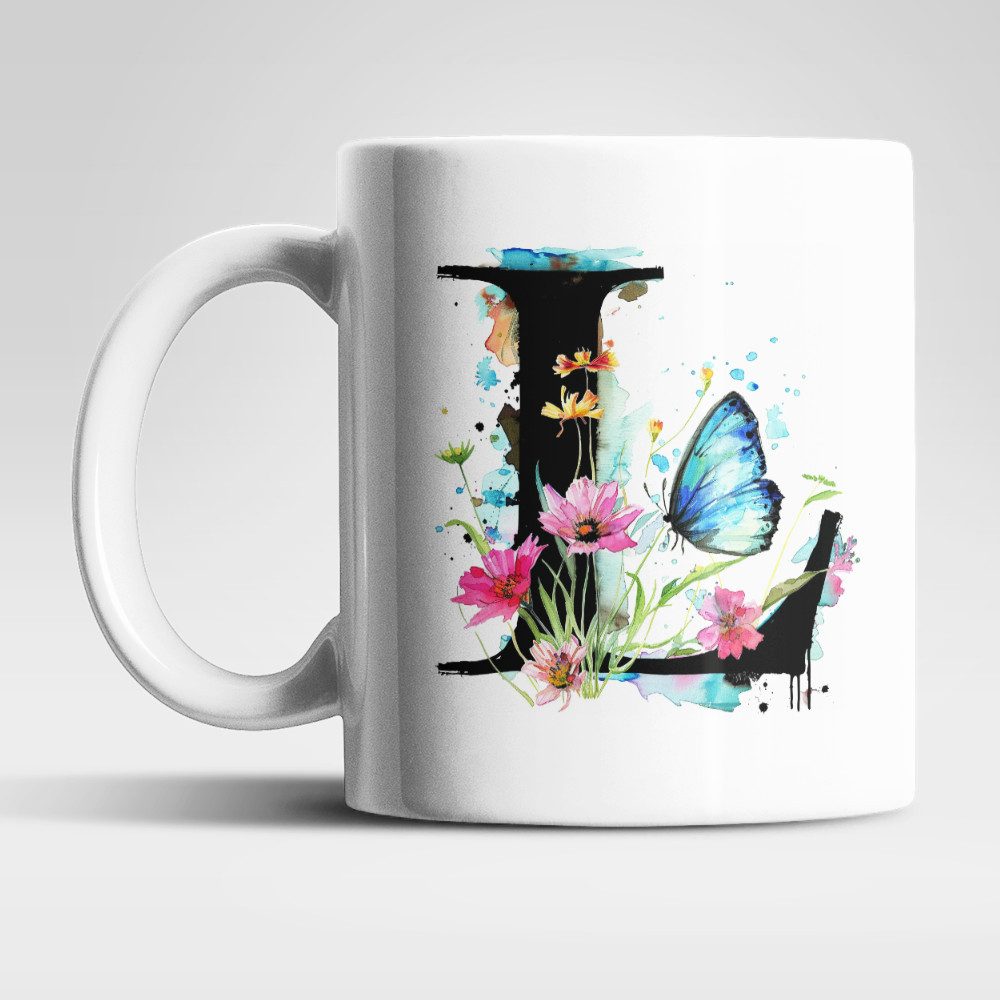 Tasse Name A bis Z Blumen Schmetterlinge Kaffeetasse Teetasse Geschenkidee