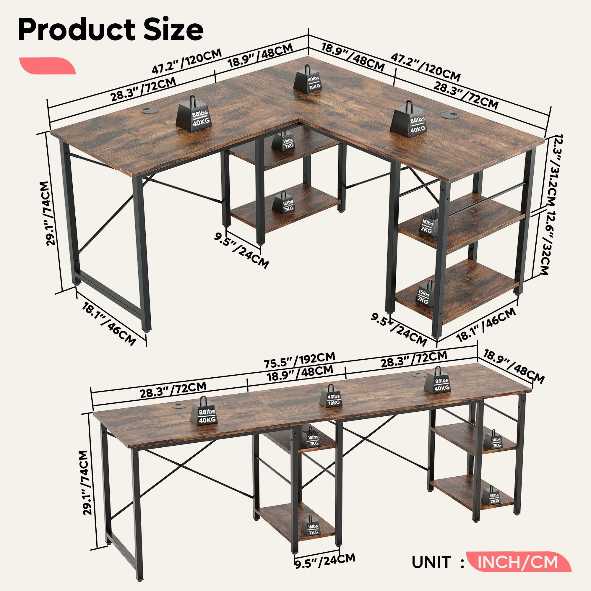 Bestier Gamingtisch 120/240 cm Eckschreibtisch Gaming günstig online kaufen