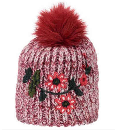 CAMPAGNOLO Strickmütze »Campagnolo Bommel-Mütze modische Damen Winter-Mütze mit Blumen-Print Strick-Mütze Rot/Weiß«