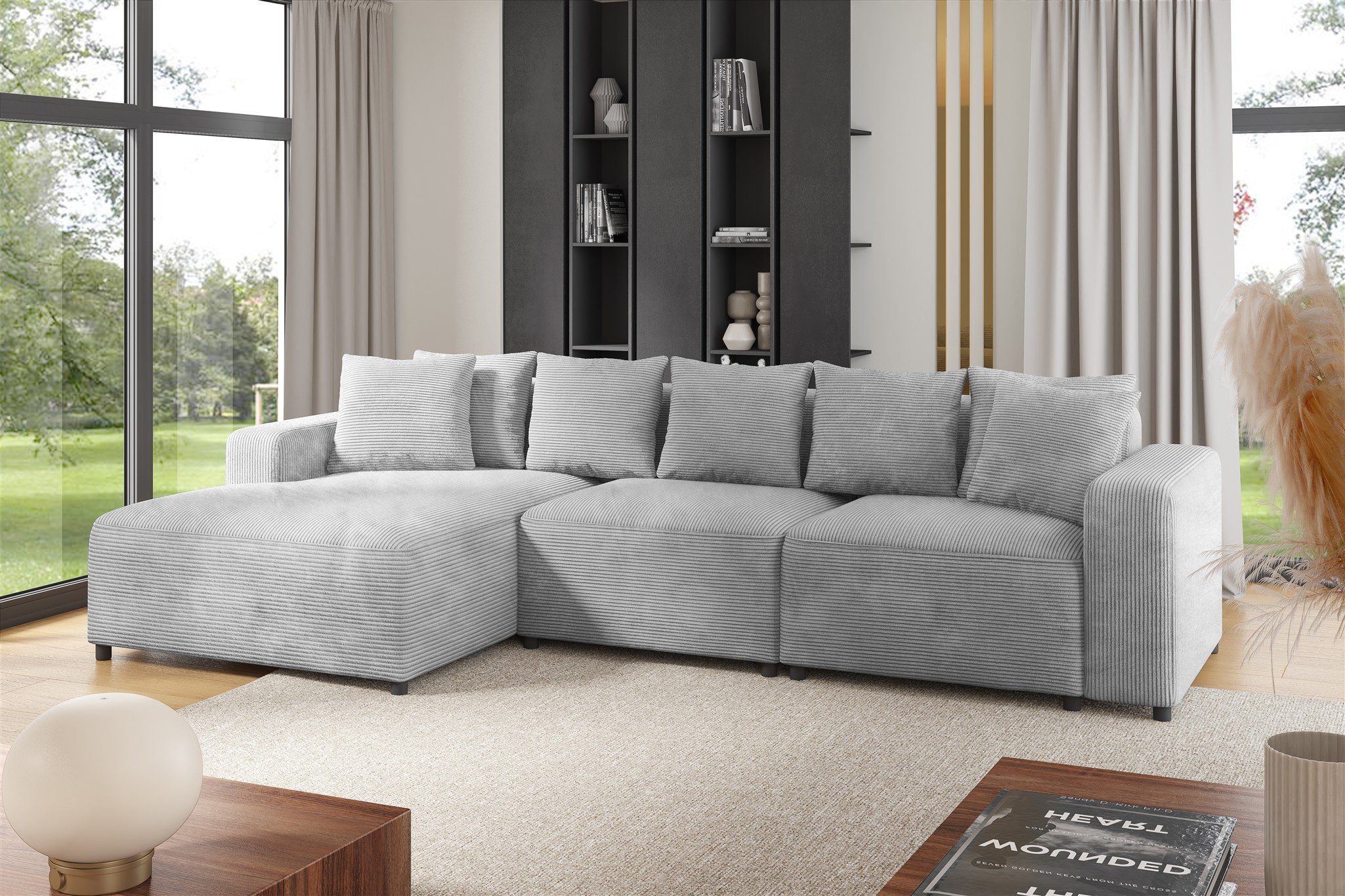 Fun Möbel Ecksofa Designersofa FUN AROA in Cordstoff Poso, mit Ottomane Links oder Rechts, Rundumbezug