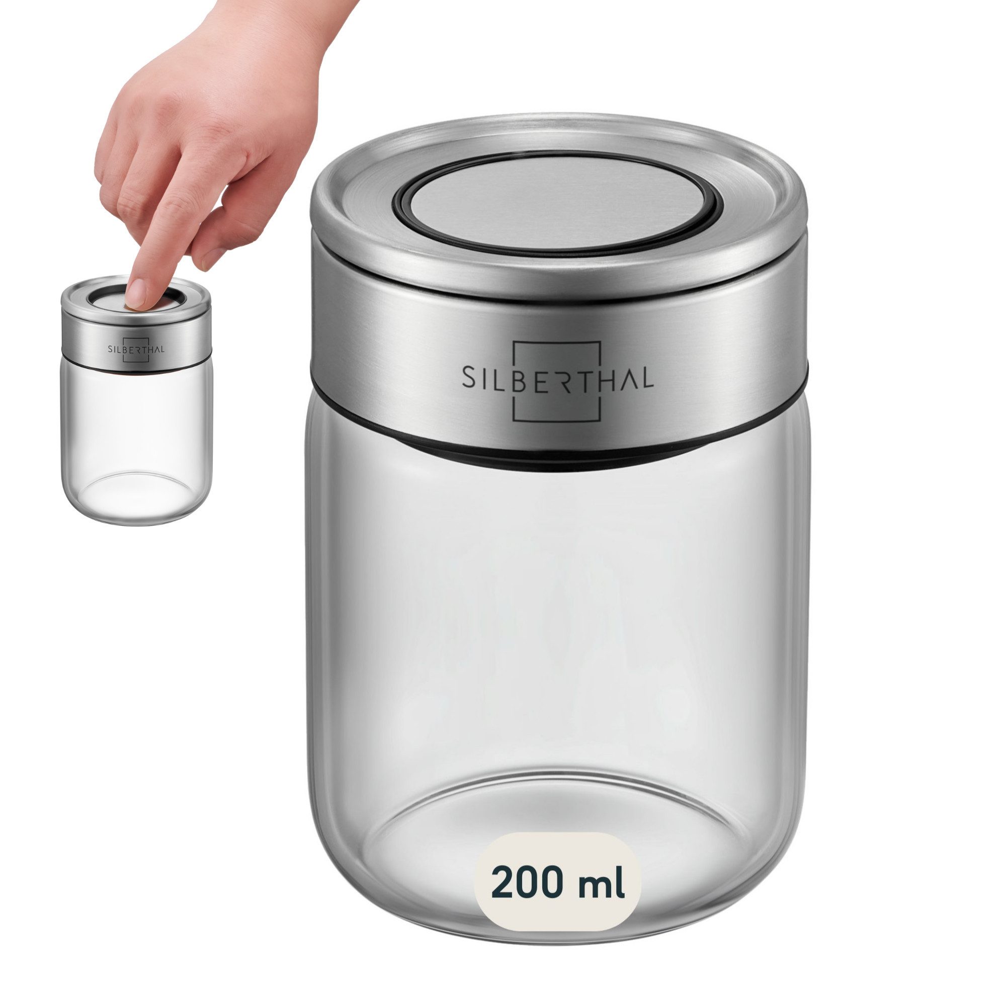 SILBERTHAL Gewürzbehälter Gewürzglas 200 ml mit Klickdeckel, Glas, Edelstahl, (Einzeln, 1-tlg), Luftdicht & Mottensicher