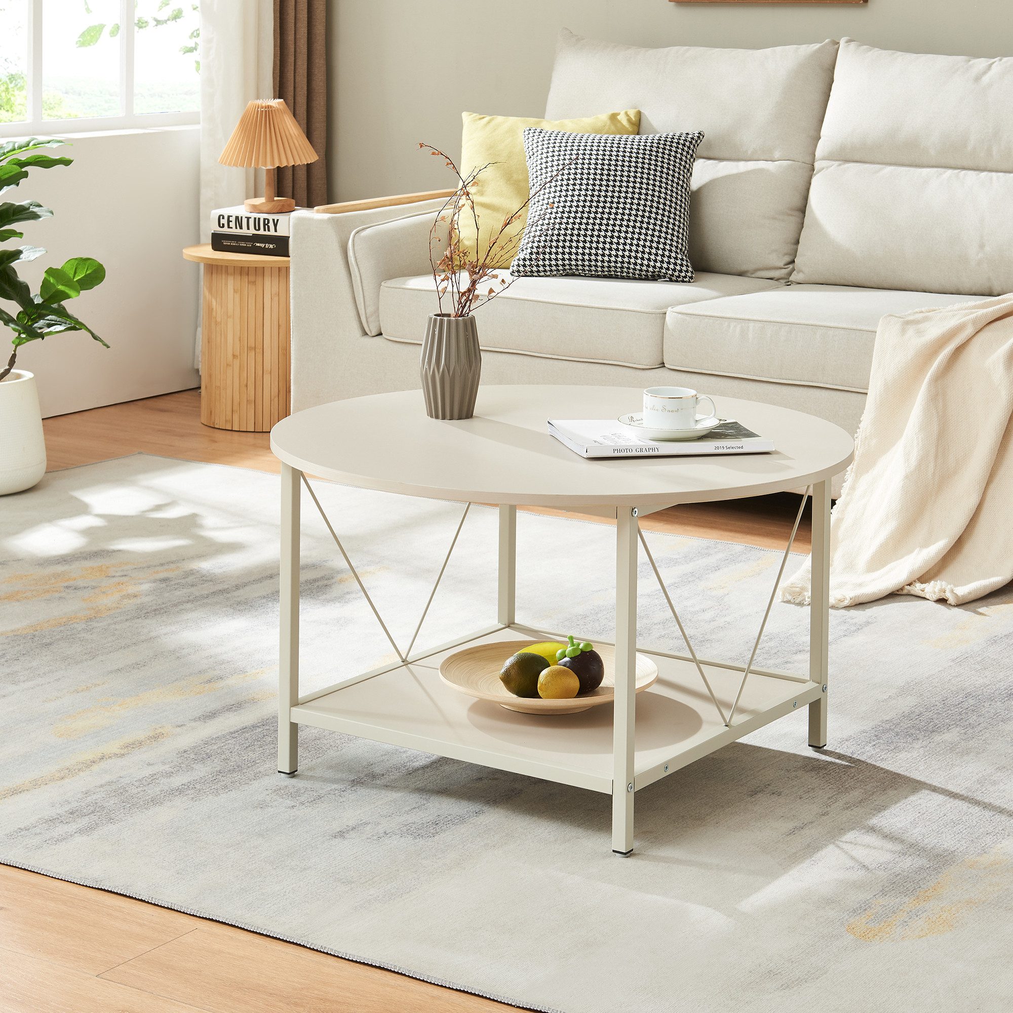 en.casa Couchtisch, »Filem« mit Ablage Ø80 x 46 cm Metallgestell Sandfarben günstig online kaufen