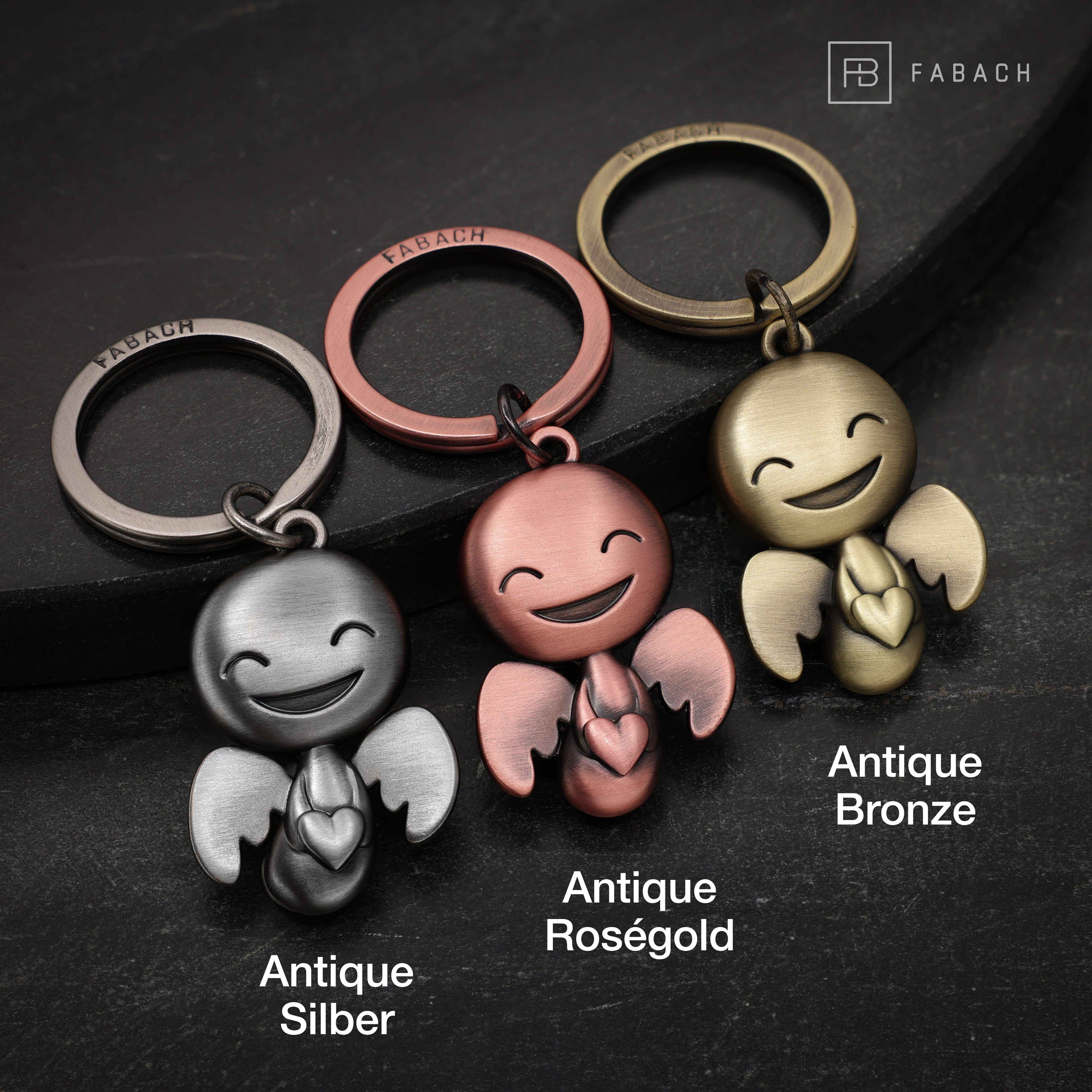Glücksbringer Bronze Happy Partner Herz - Schlüsselanhänger mit Antique Schutzengel für FABACH Geschenk