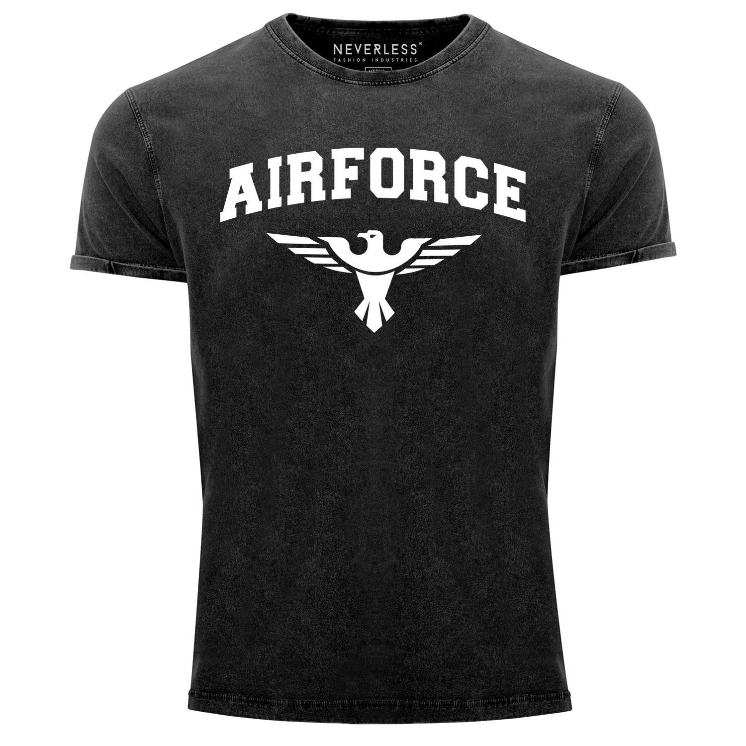 Neverless Print-Shirt Vintage Shirt T-Shirt Neverless® Airforce Printshirt Aufdruck Adler Militär Army Look mit US Print Herren Used