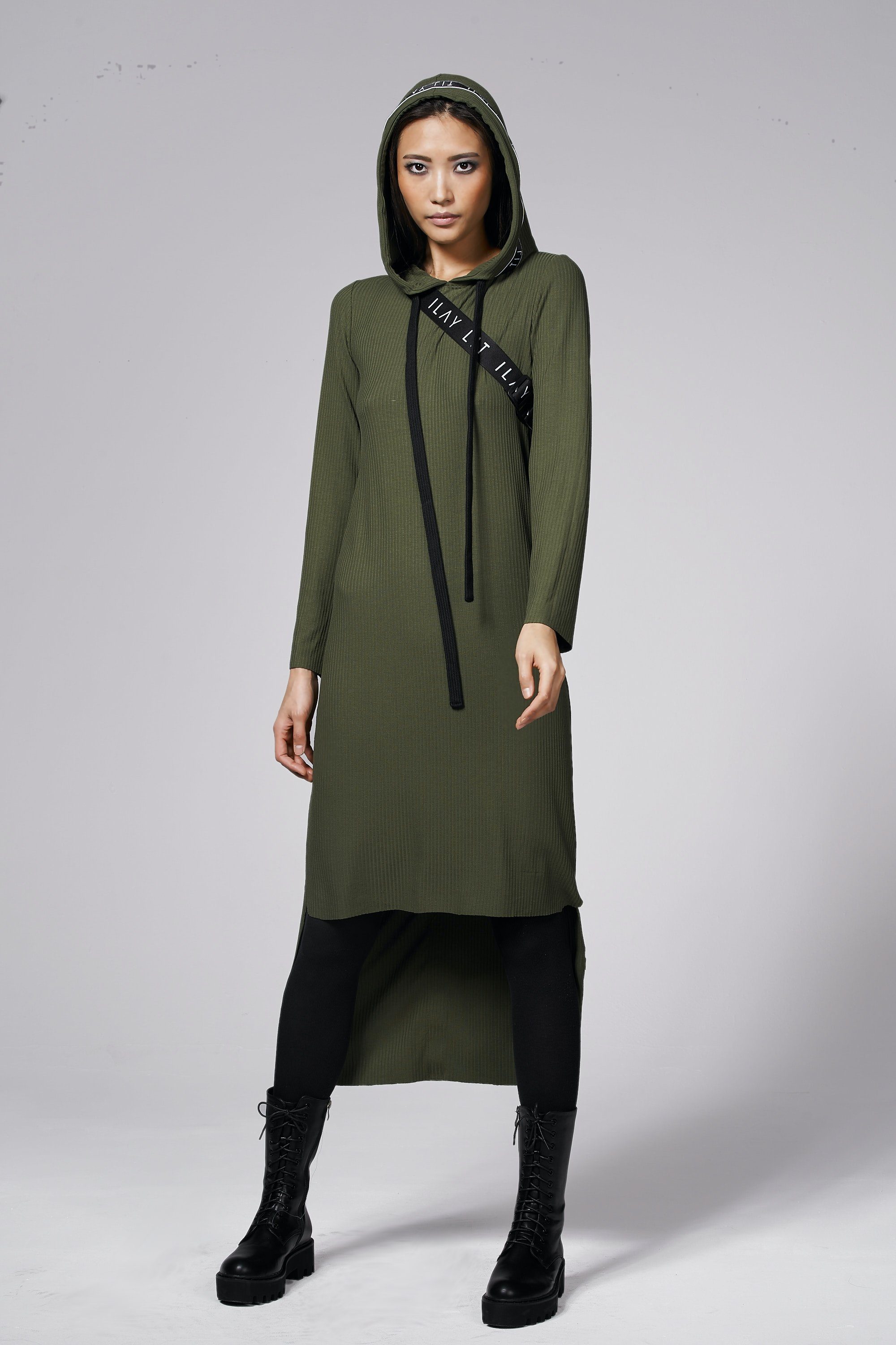 ILAY Lit Shirtkleid Olive Kapuze Jerseydress Billy