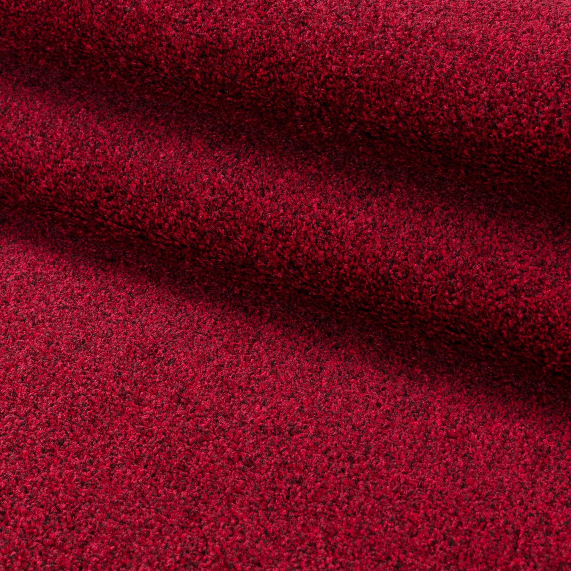Runder Rund, mm, Rot Unicolor Höhe: Einfarbig Wohnzimmer Weich Veloursteppich Carpetsale24, 11 Kurzflor - Teppich Flauschig Einfarbig,
