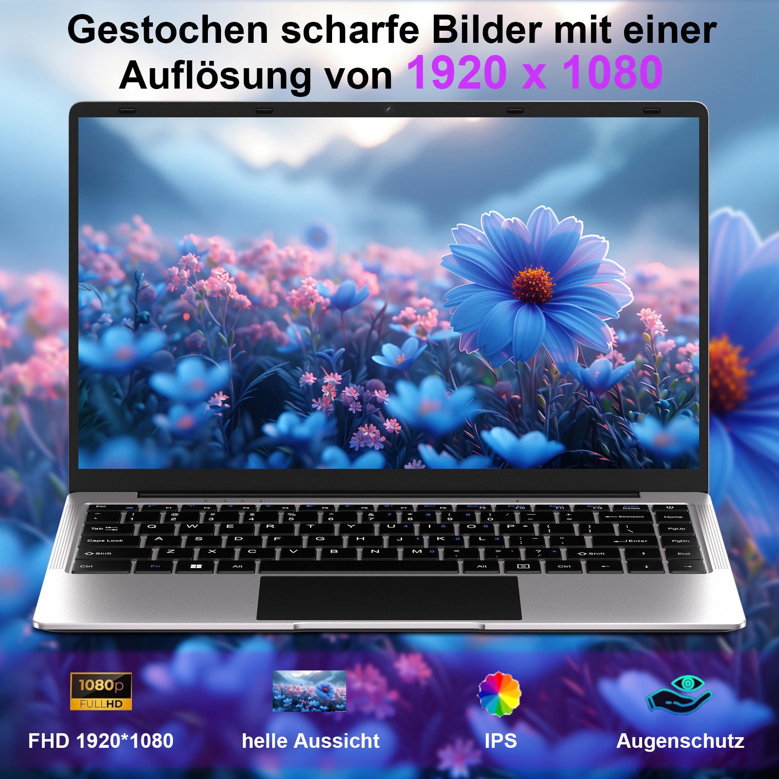bvate B8 Laptop 14 Zoll 8GB RAM 256GB SSD 1920x1080 Notebook (35 cm/14 Zoll, Celeron N4020, Celeron N4020, 8 GB, 256 GB SSD, 180° Drehung/Low Blue Light-Zertifizierung/Deutsche Tastaturaufkleber) grau