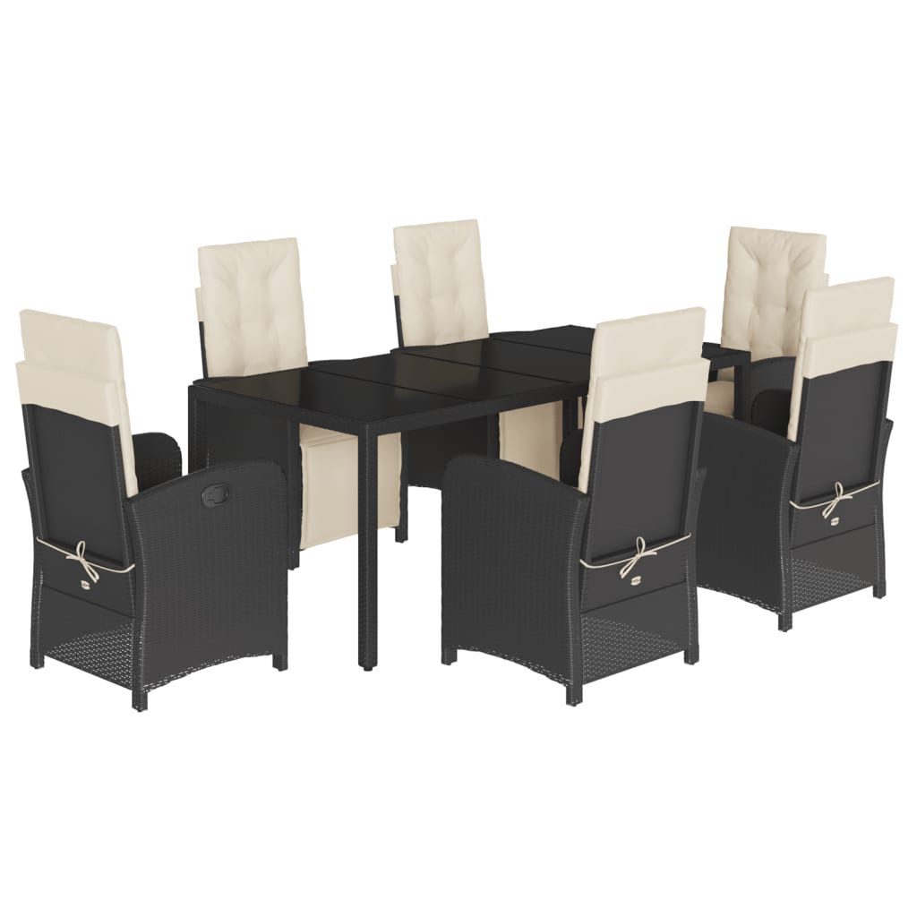 Garten-Essgruppe 7-tlg. Garten-Essgruppe mit Kissen Schwarz Poly Rattan