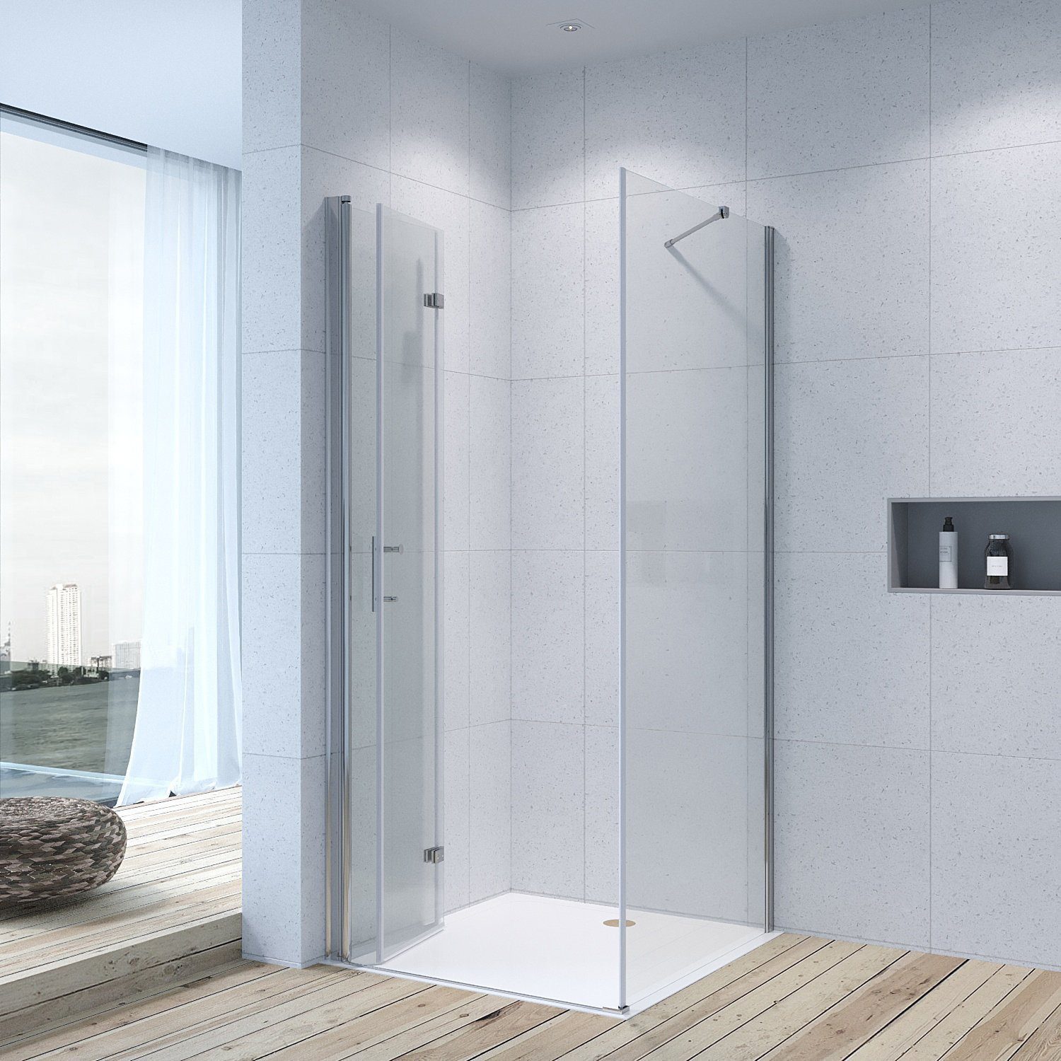 AQUALAVOS Eckdusche Duschkabine Eckeinstieg Falttür mit Seitenwand Eckdusch günstig online kaufen