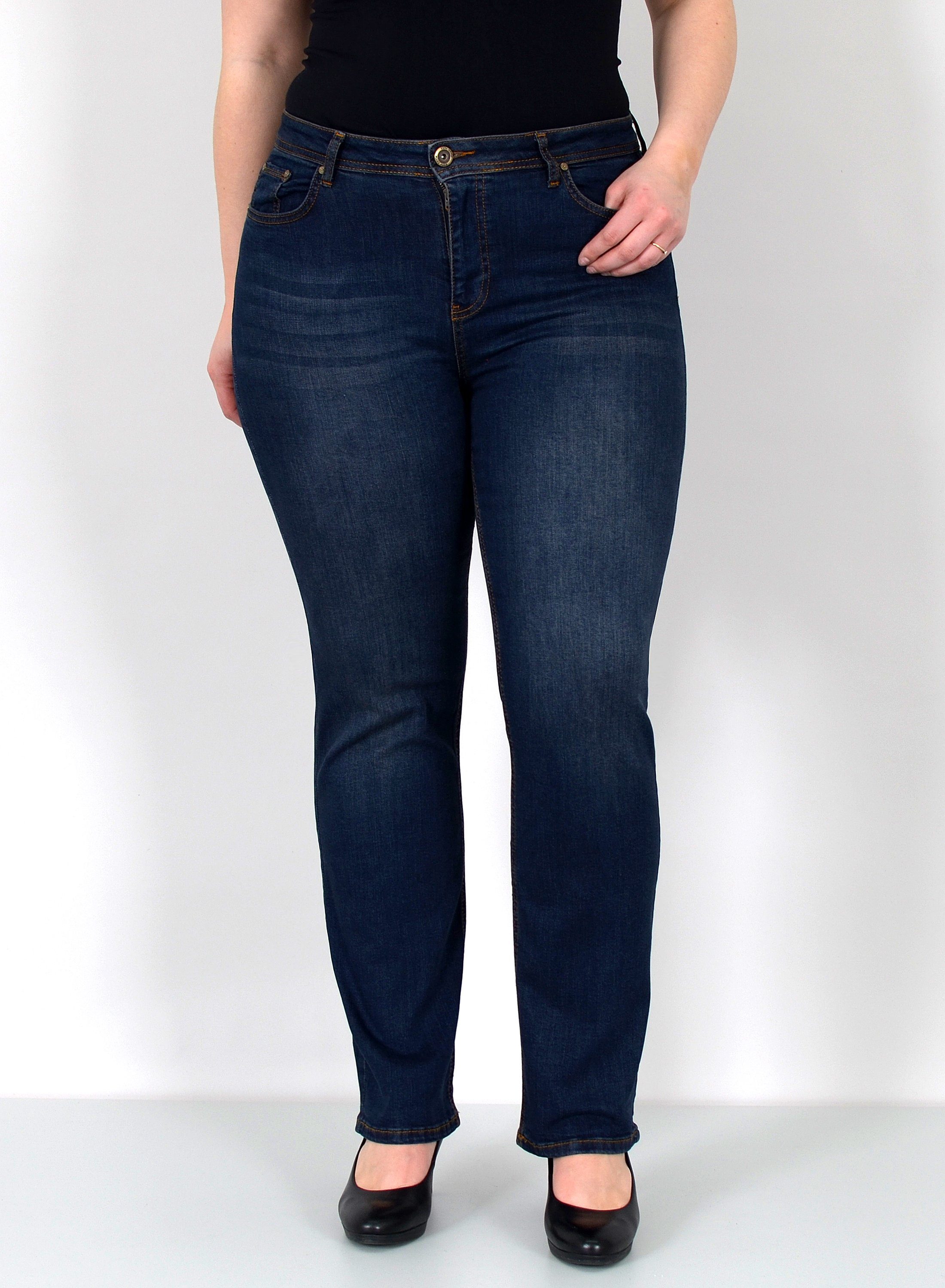 ESRA Straight-Jeans Gerade Schnitt Jeans hoher Bund mit Stretch bis Plus Si günstig online kaufen